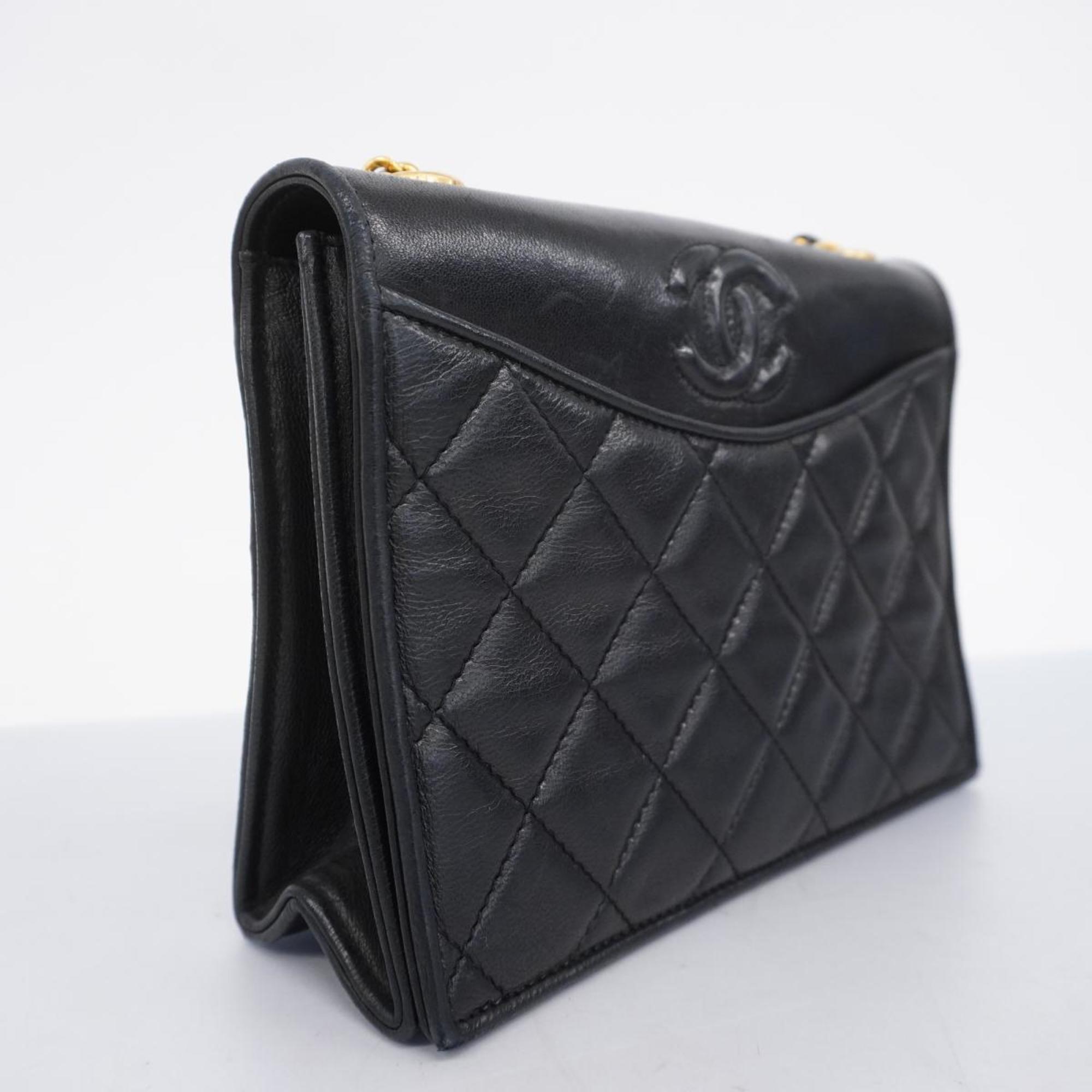 Chanel Shoulder Bag Matelasse Chain Lambskin Black Women's