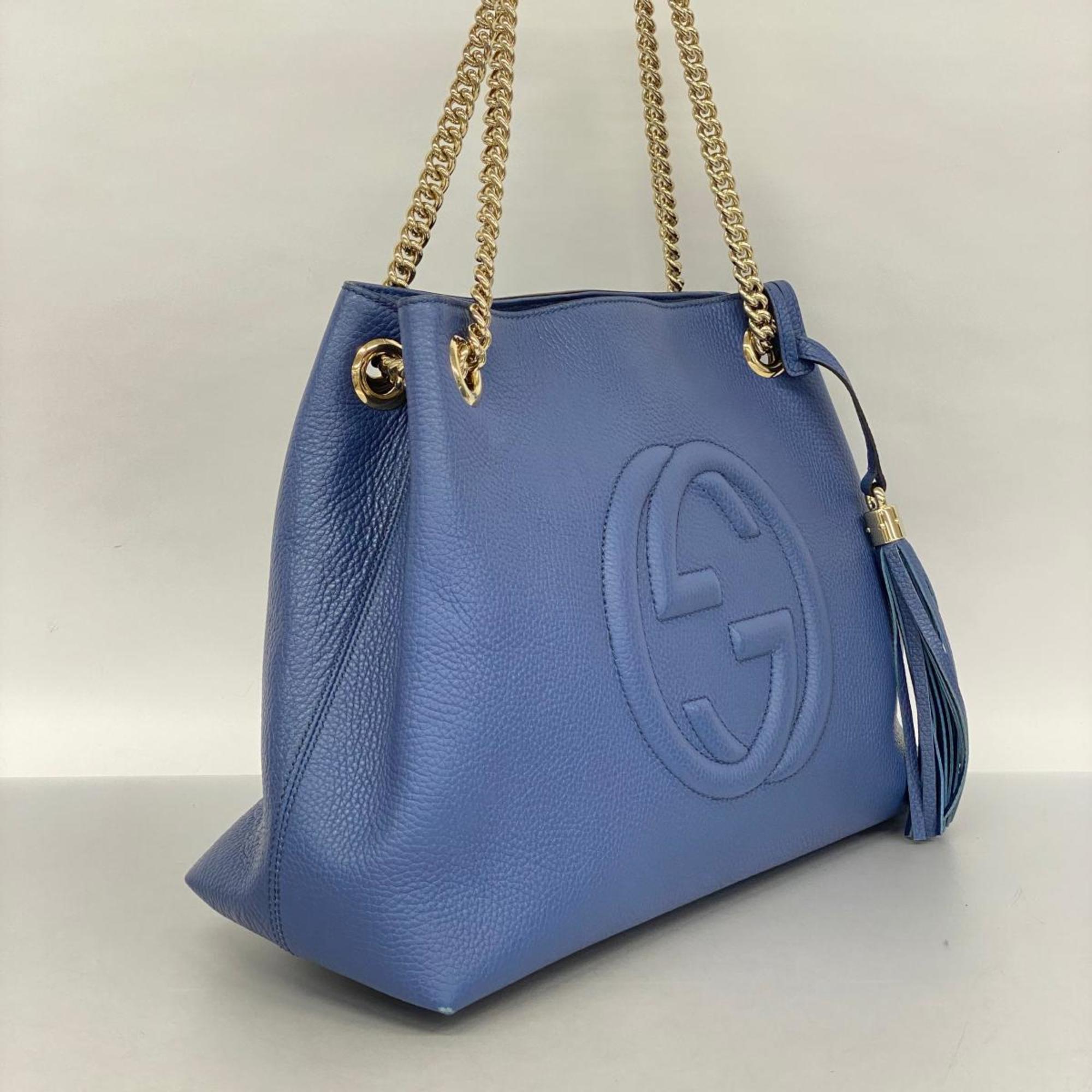 Gucci Shoulder Bag Soho 536196 Leather Blue Champagne Women's