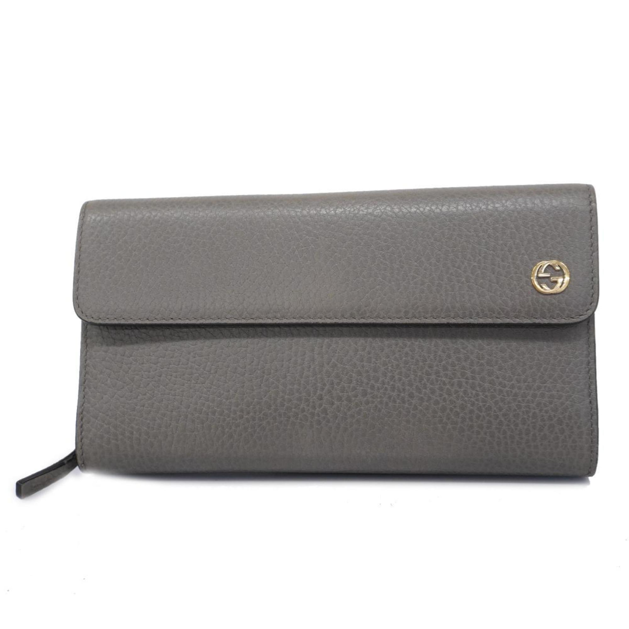 Gucci Long Wallet Interlocking G 449397 Leather Grey Champagne Women's