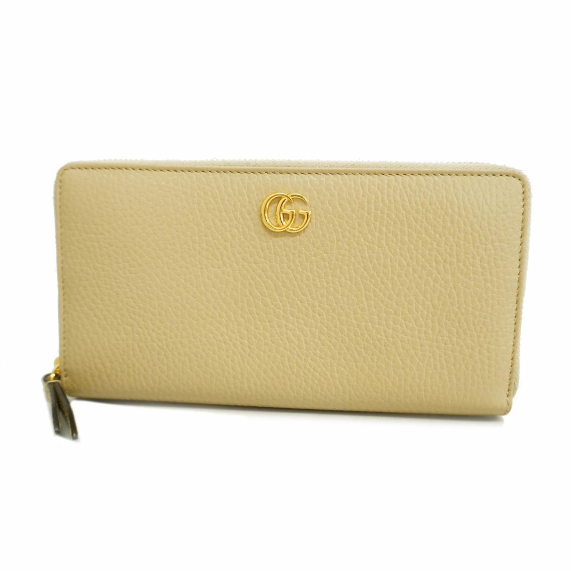 Gucci Long Wallet GG Marmont 456117 Leather Beige Women's