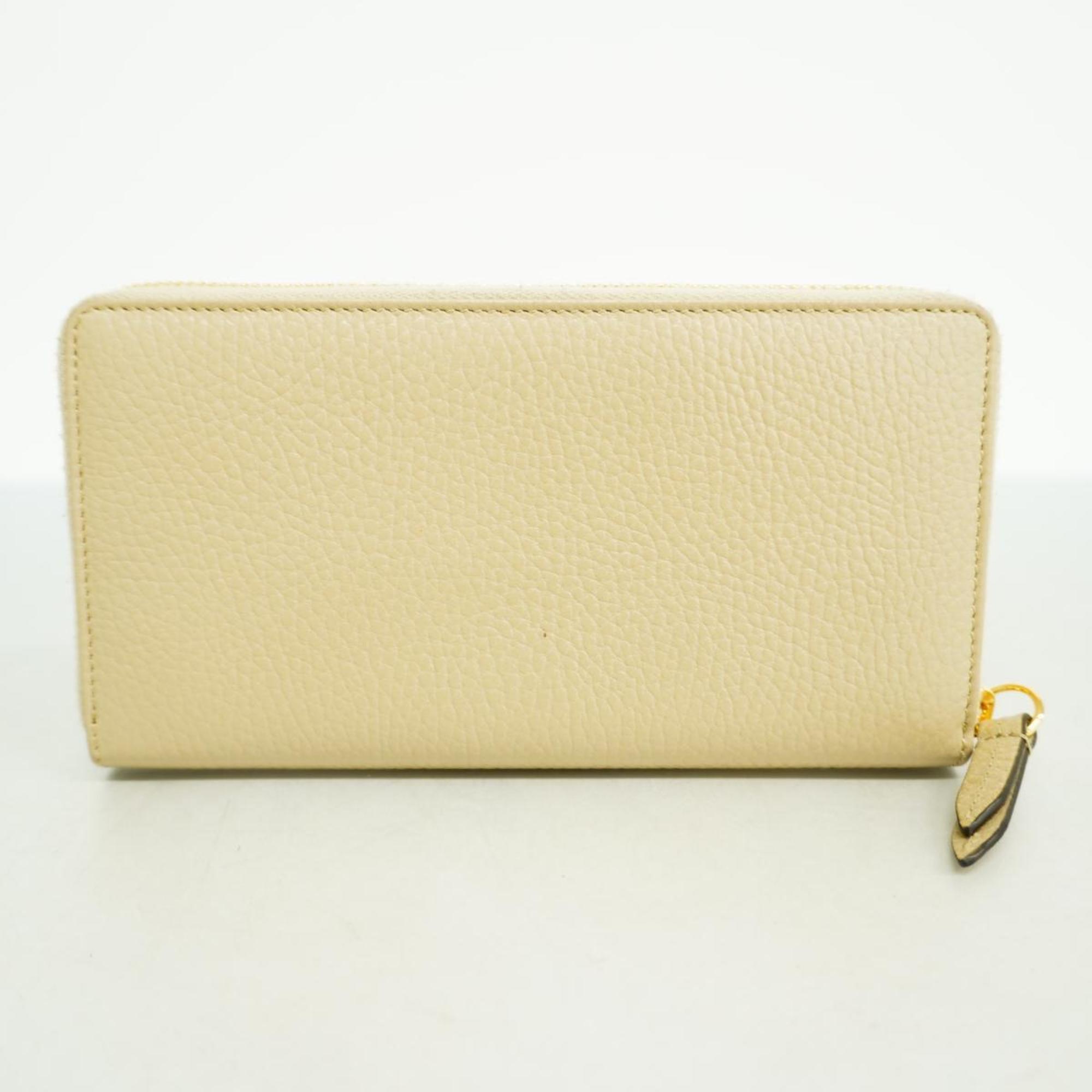 Gucci Long Wallet GG Marmont 456117 Leather Beige Women's