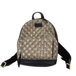 Gucci Backpack GG Supreme Bee 427042 Leather Brown Black Gold Women's