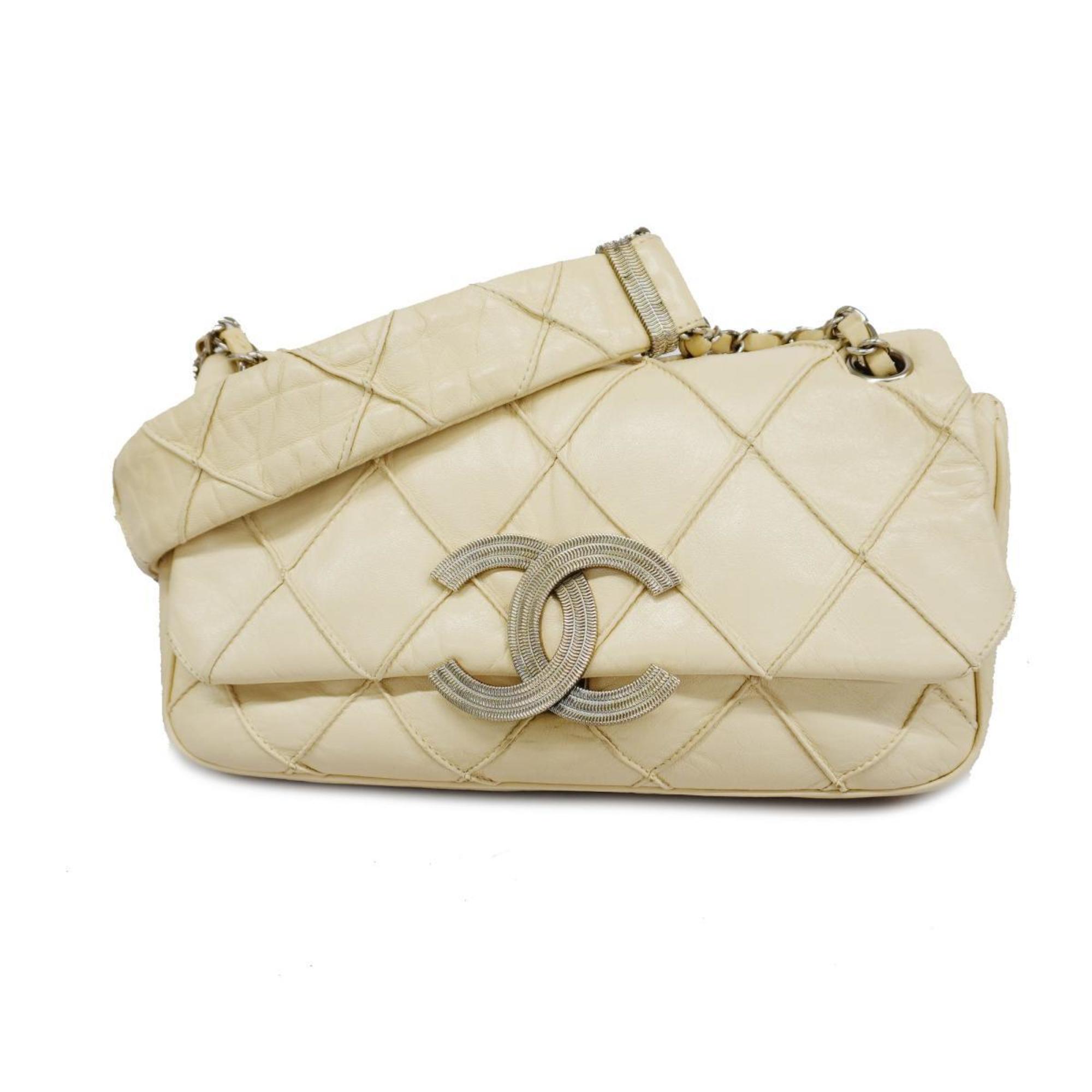 Chanel Shoulder Bag Bicolor W Chain Lambskin White Women's