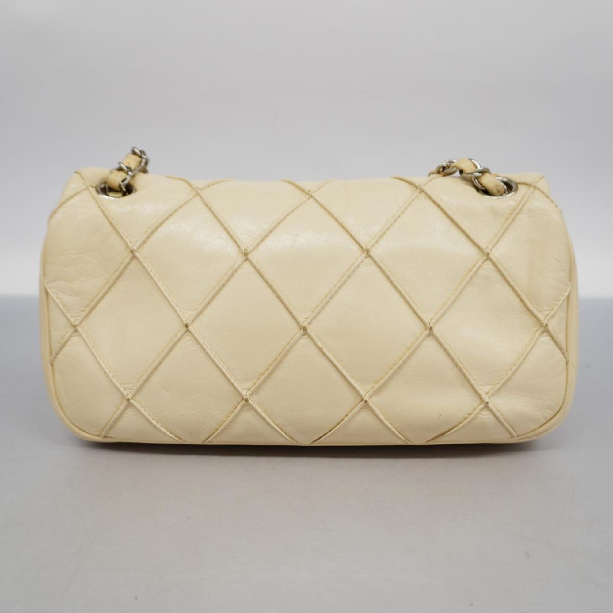 Chanel Shoulder Bag Bicolor W Chain Lambskin White Women's