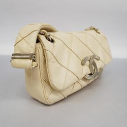 Chanel Shoulder Bag Bicolor W Chain Lambskin White Women's