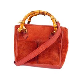 Gucci Shoulder Bag Bamboo 007 1793 0236 Suede Red Champagne Women's