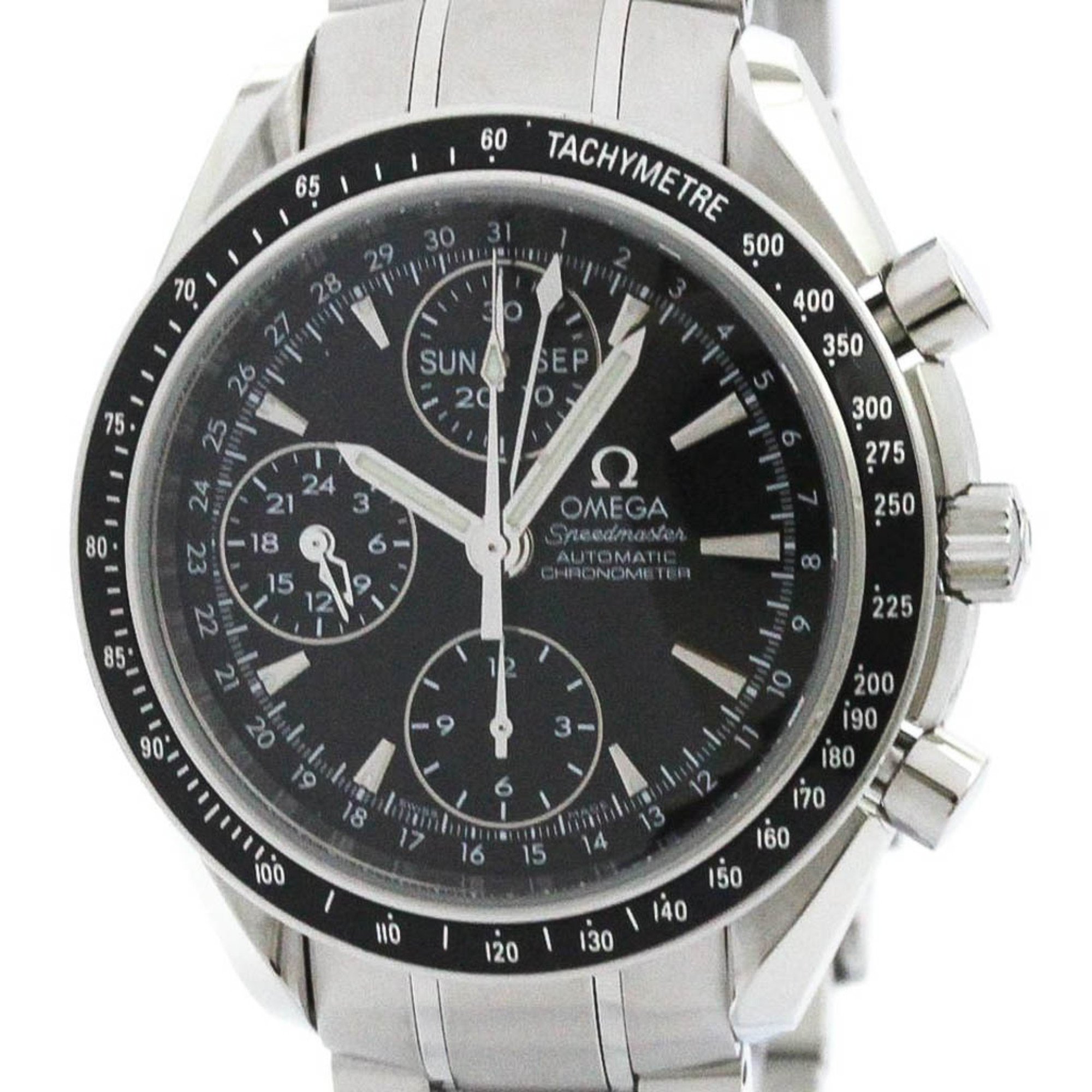 Polished OMEGA Speedmaster Day Date Steel Automatic Mens Watch 3220.50 BF571701