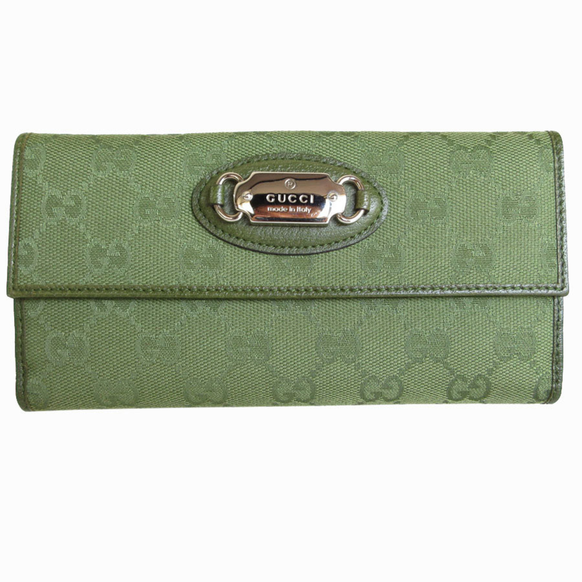 GUCCI Bi-fold long wallet GG canvas khaki green silver women's 231841 s0102a