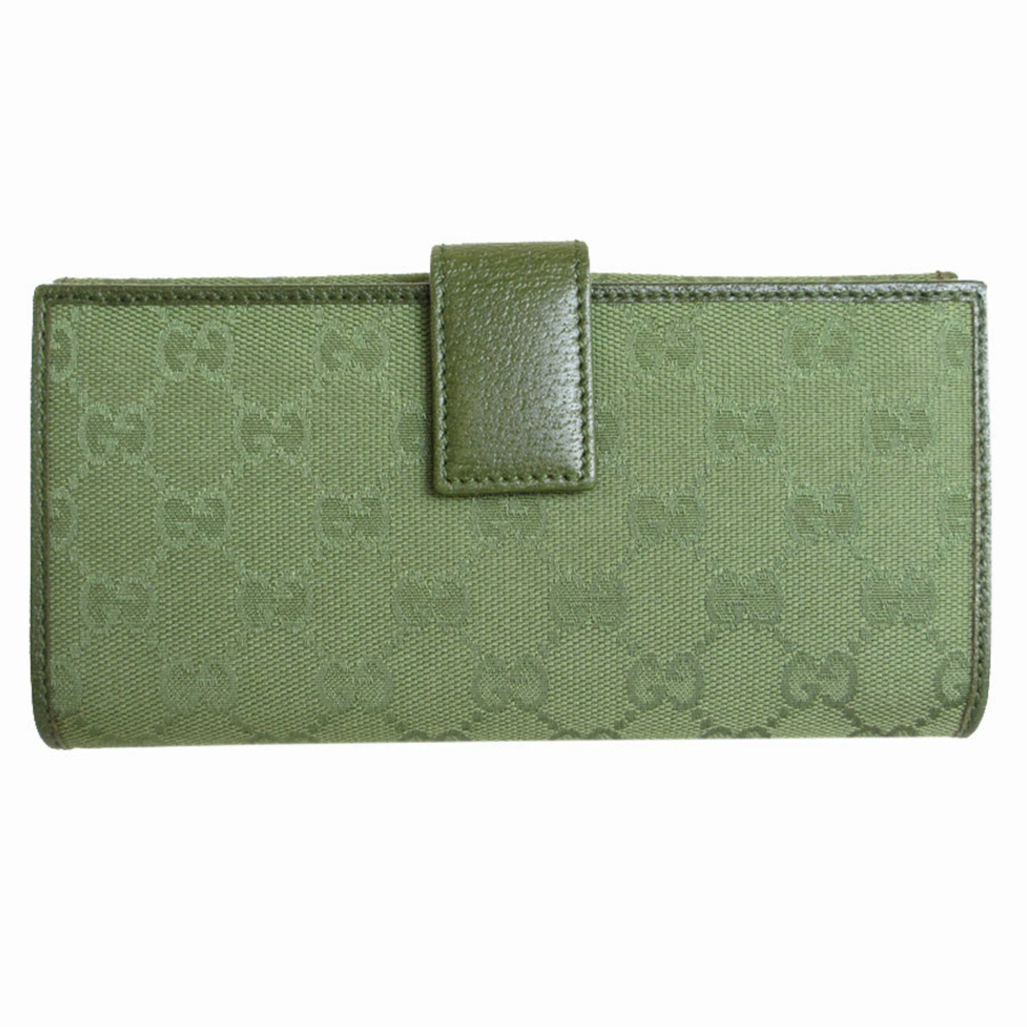 GUCCI Bi-fold long wallet GG canvas khaki green silver women's 231841 s0102a