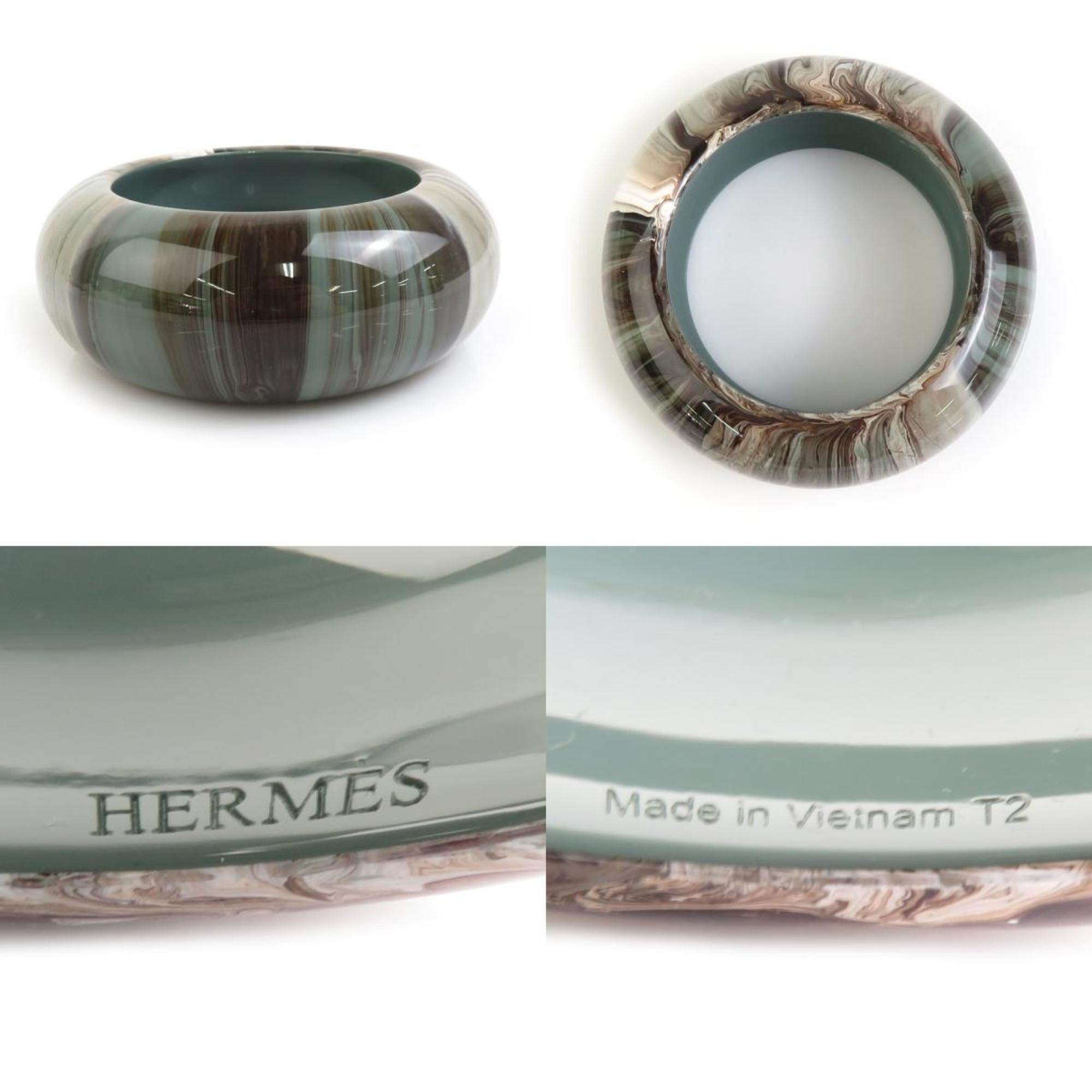 Hermes HERMES Bangle Bracelet Lacquer Wood Grey Brown White Women's e59166g