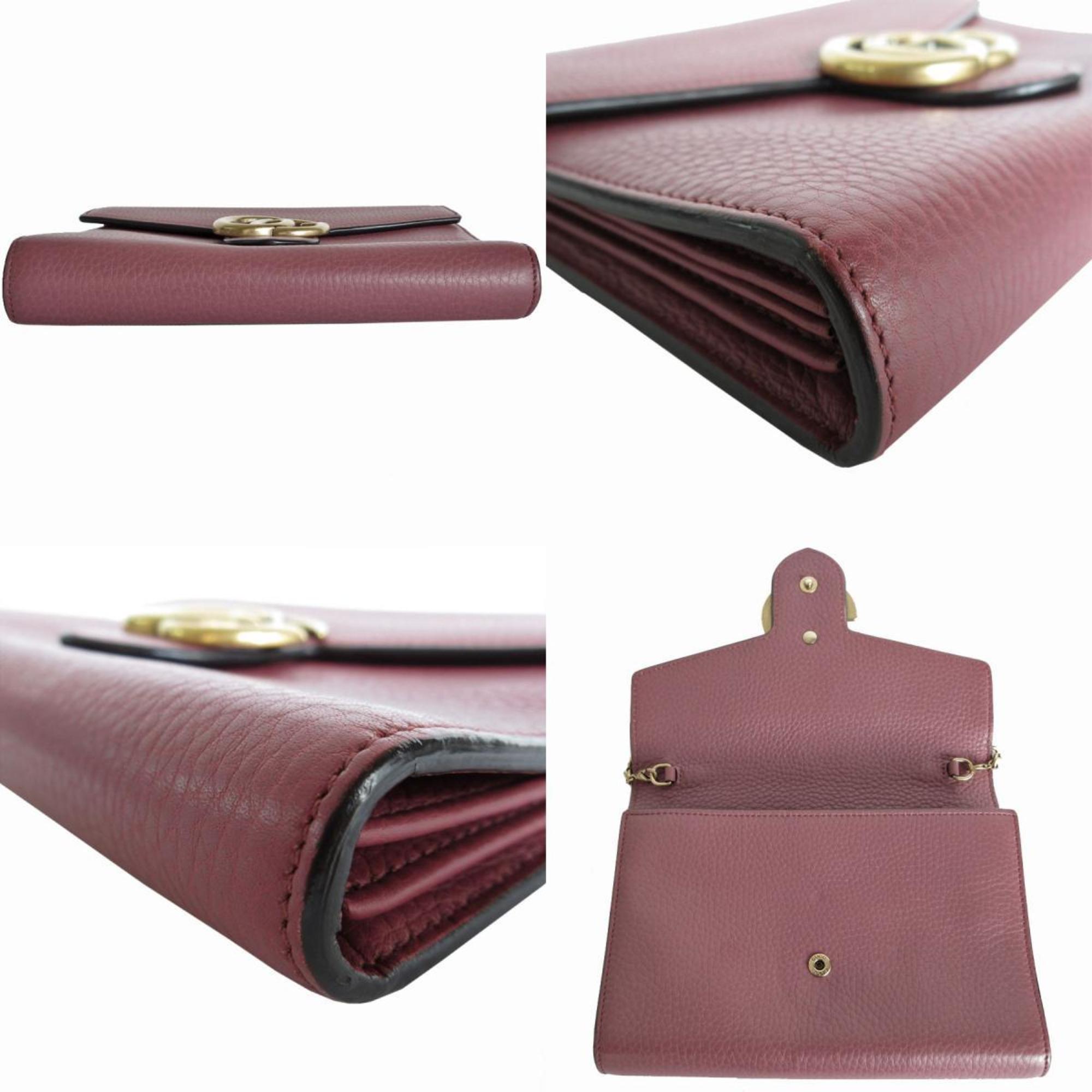 GUCCI Wallet Chain Shoulder Bag GG Marmont Leather Metal Light Bordeaux Gold Women's 401232 s0170g