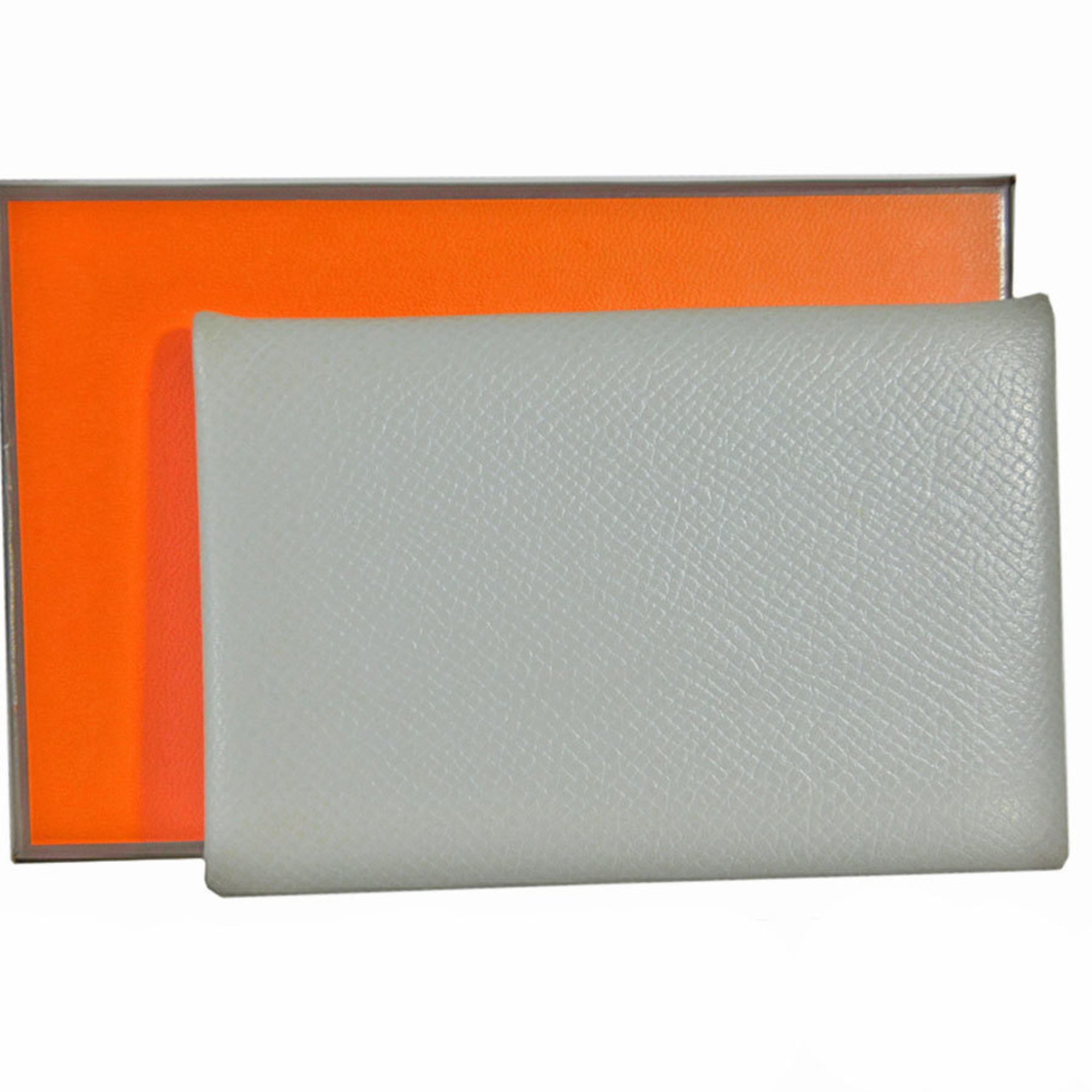 Hermes HERMES Business Card Holder/Card Case Calvi Leather Light Grey Men's Women's s0273