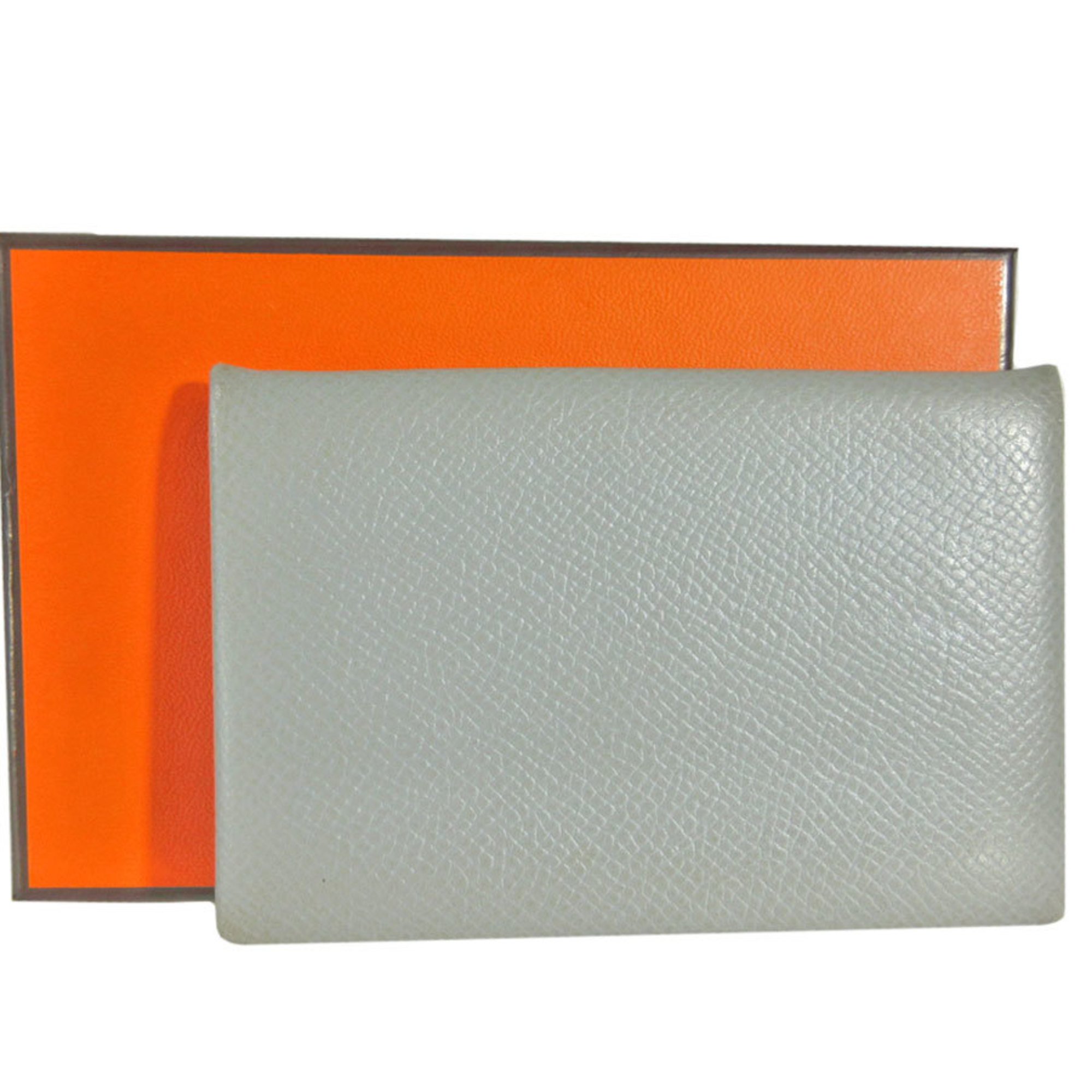 Hermes HERMES Business Card Holder/Card Case Calvi Leather Light Grey Men's Women's s0273