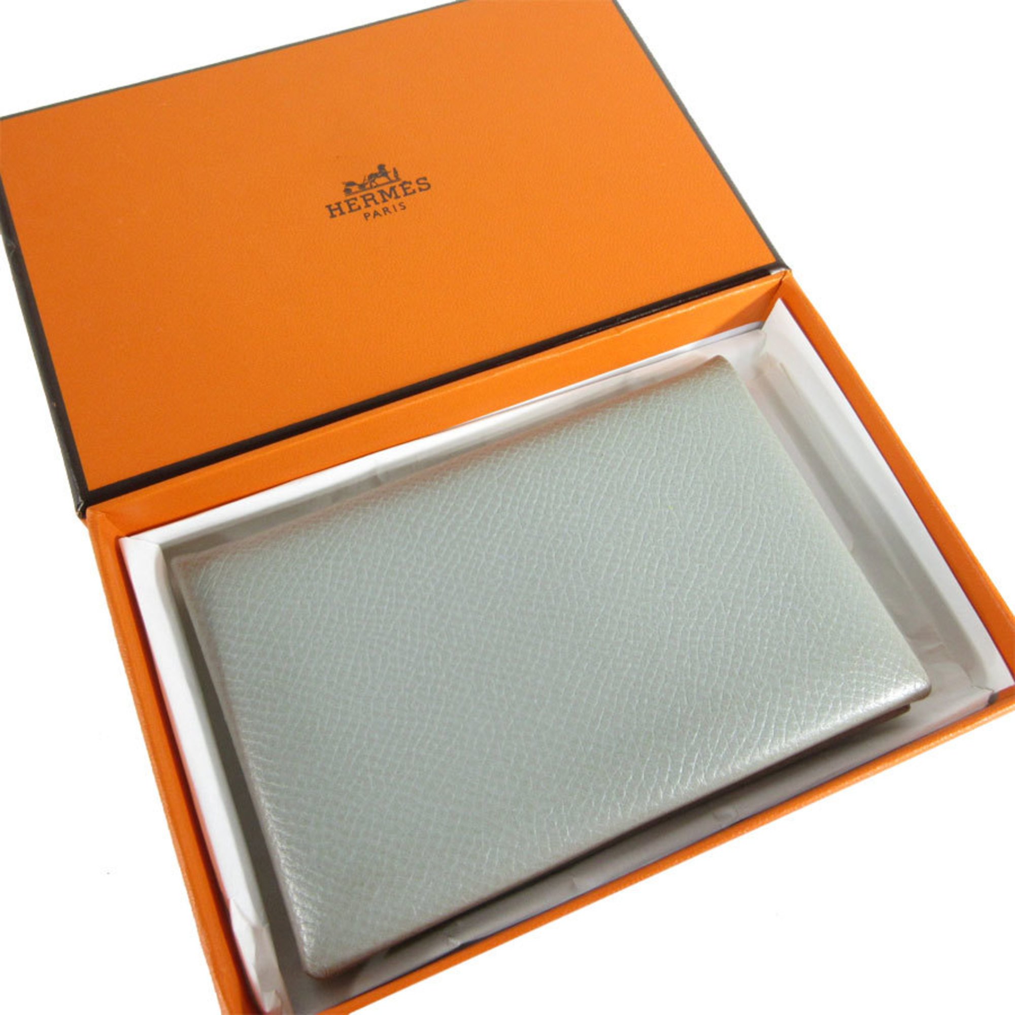 Hermes HERMES Business Card Holder/Card Case Calvi Leather Light Grey Men's Women's s0273