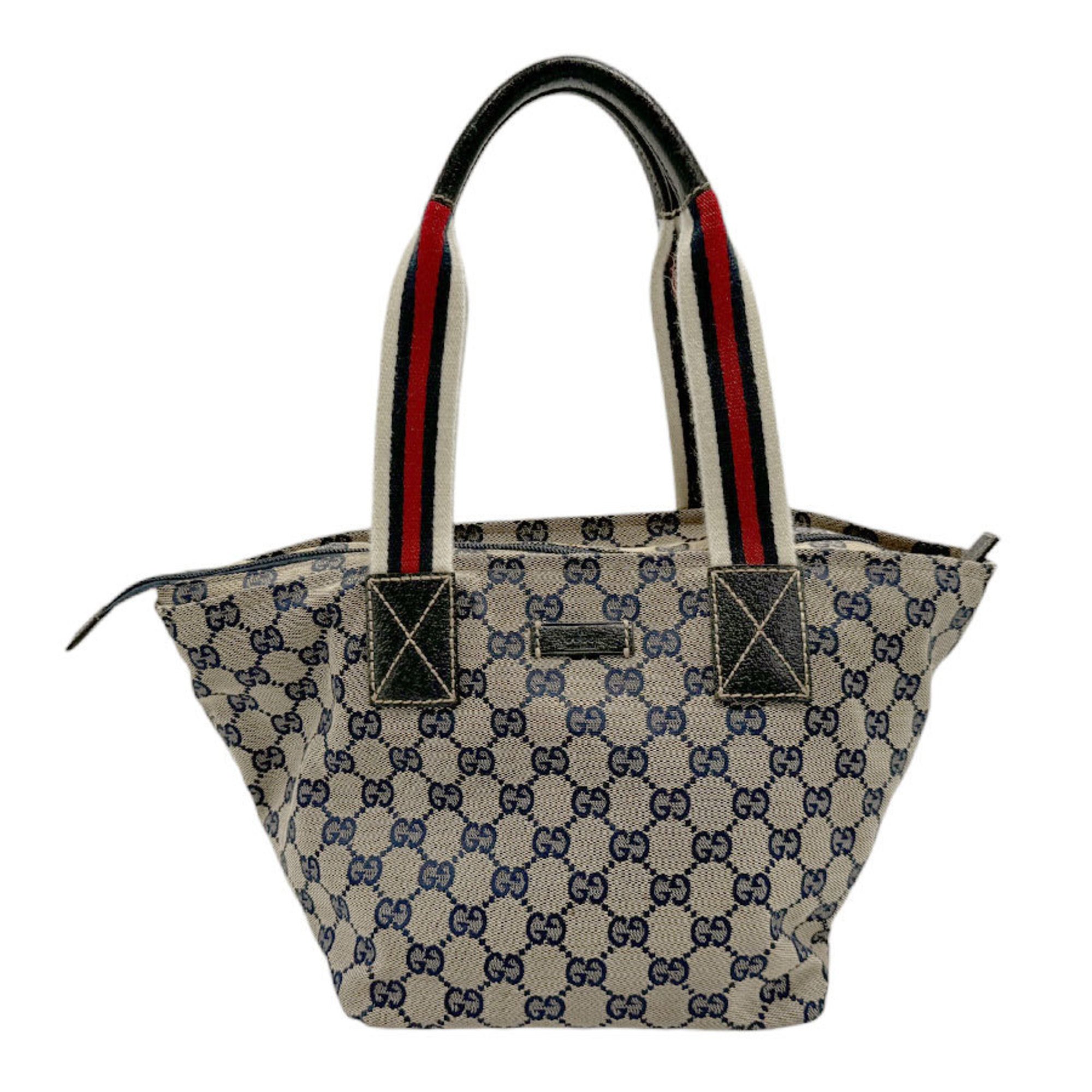 GUCCI Handbag GG Canvas Beige Navy Men's Women's 131228 n0393