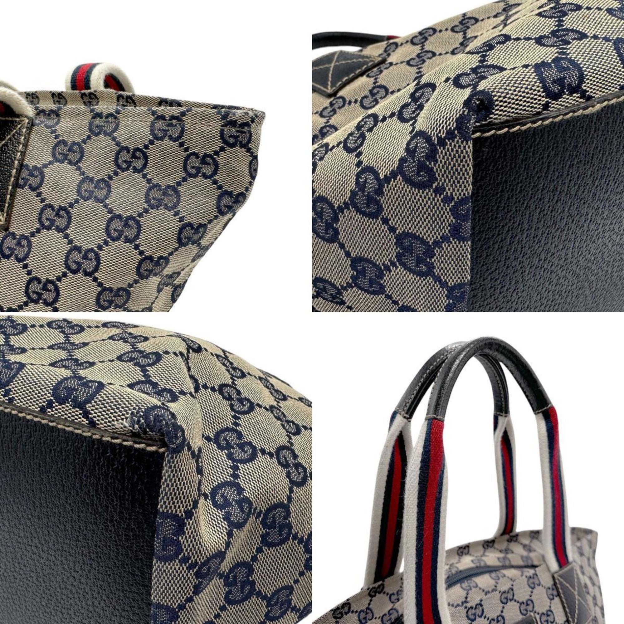 GUCCI Handbag GG Canvas Beige Navy Men's Women's 131228 n0393