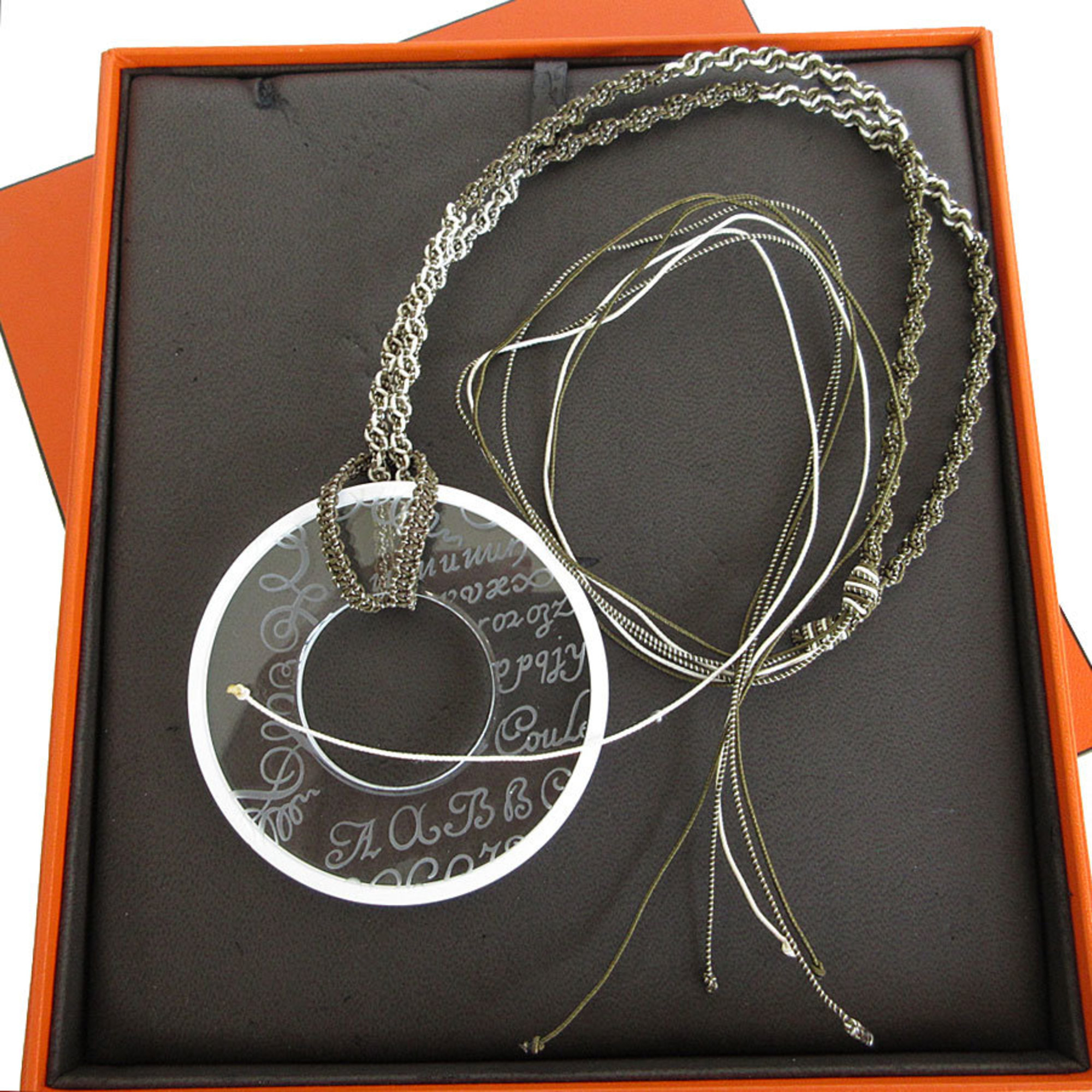 Hermes HERMES Necklace Pendant Crystal Cotton Clear White Khaki Men's Women's s0215a