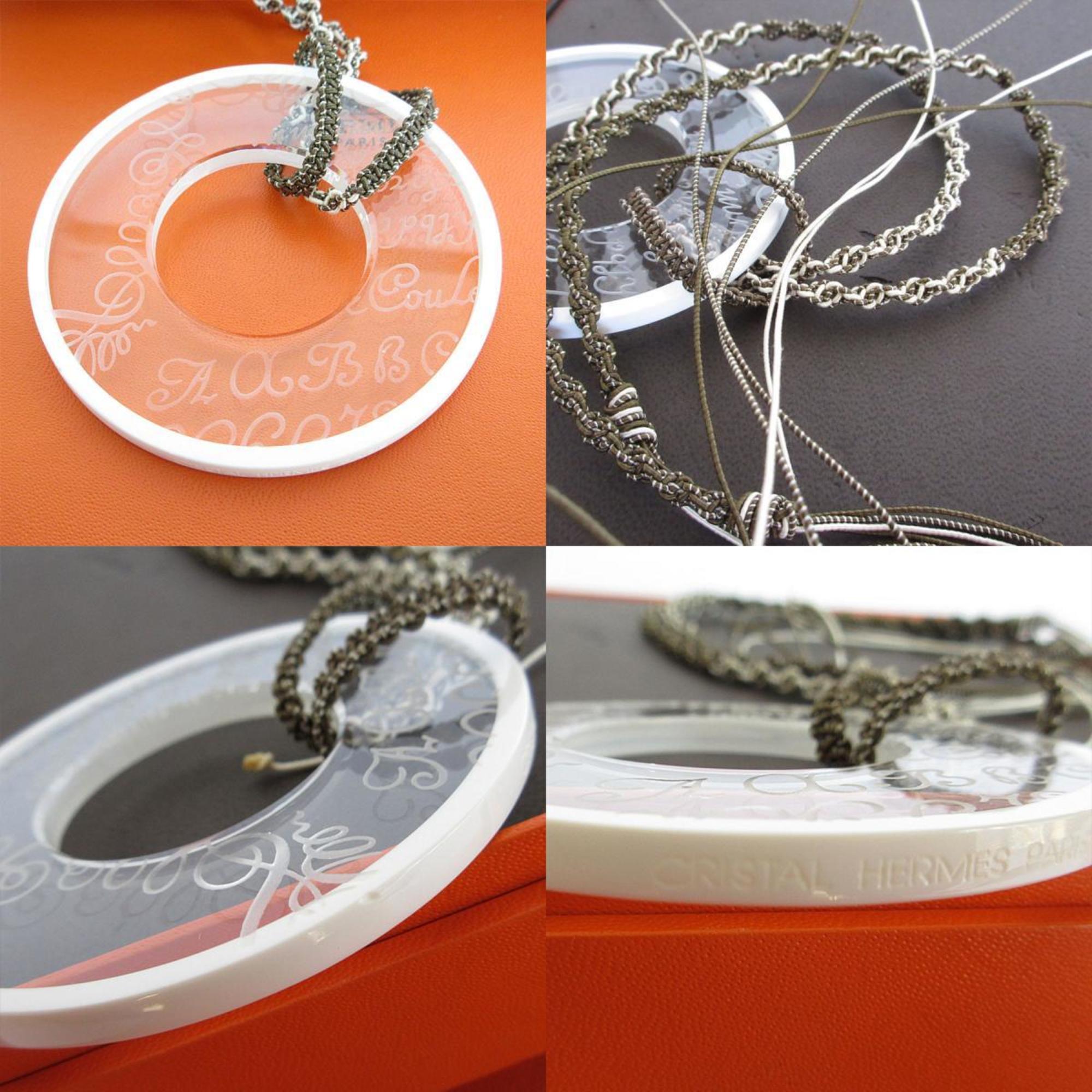 Hermes HERMES Necklace Pendant Crystal Cotton Clear White Khaki Men's Women's s0215a