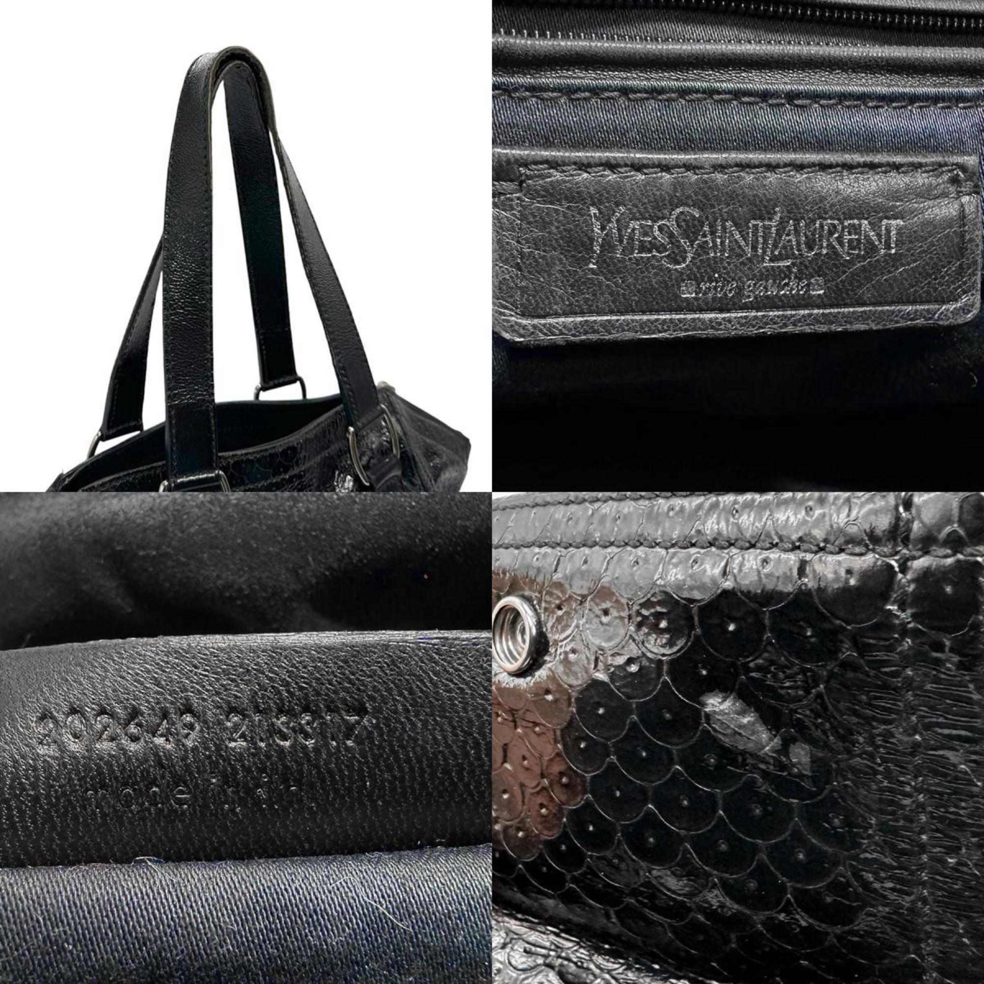 Yves Saint Laurent handbag patent leather black silver women's n0397