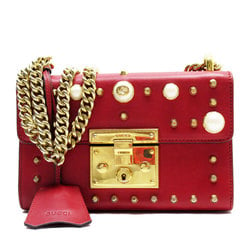 GUCCI Shoulder Bag Leather Faux Pearl Red Gold Women's w0751j