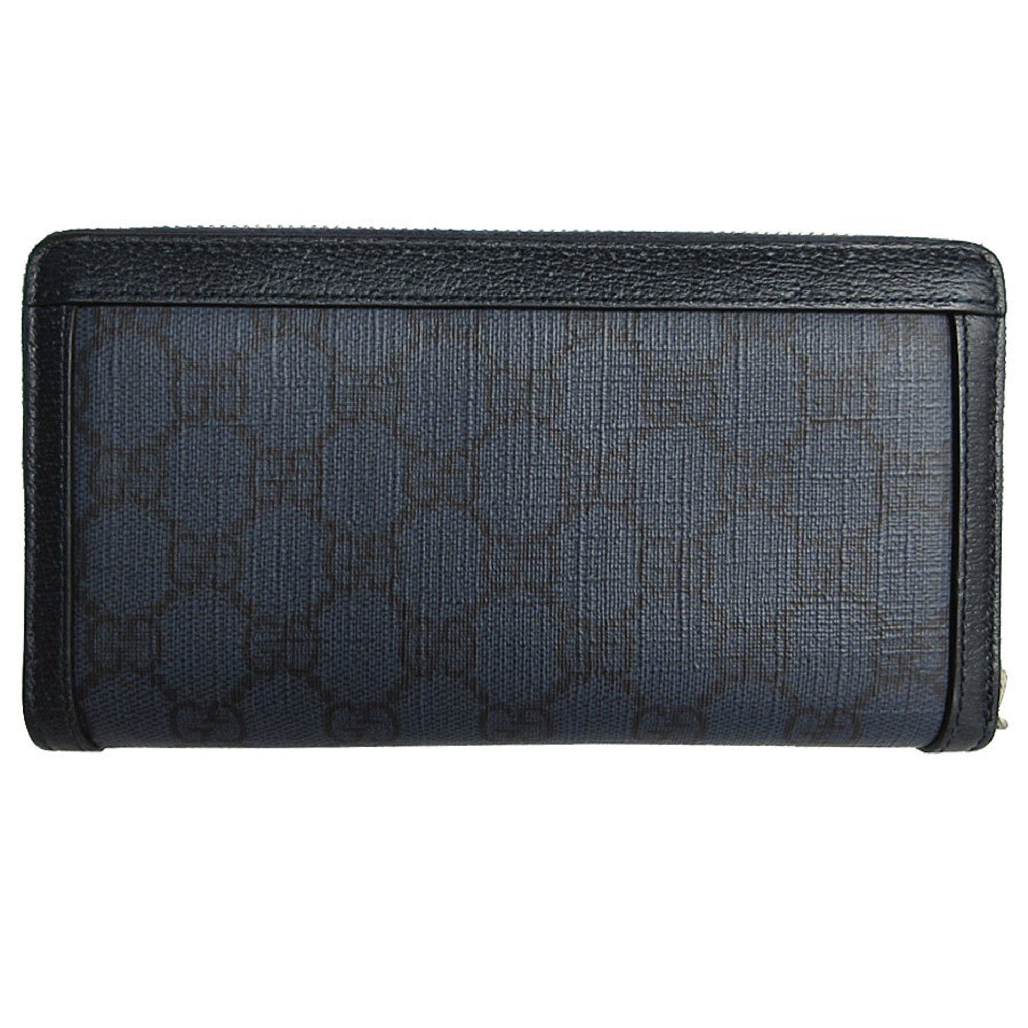 GUCCI Round Long Wallet GG Marmont Supreme Canvas Navy Silver Men's Women's 406844 s0151g