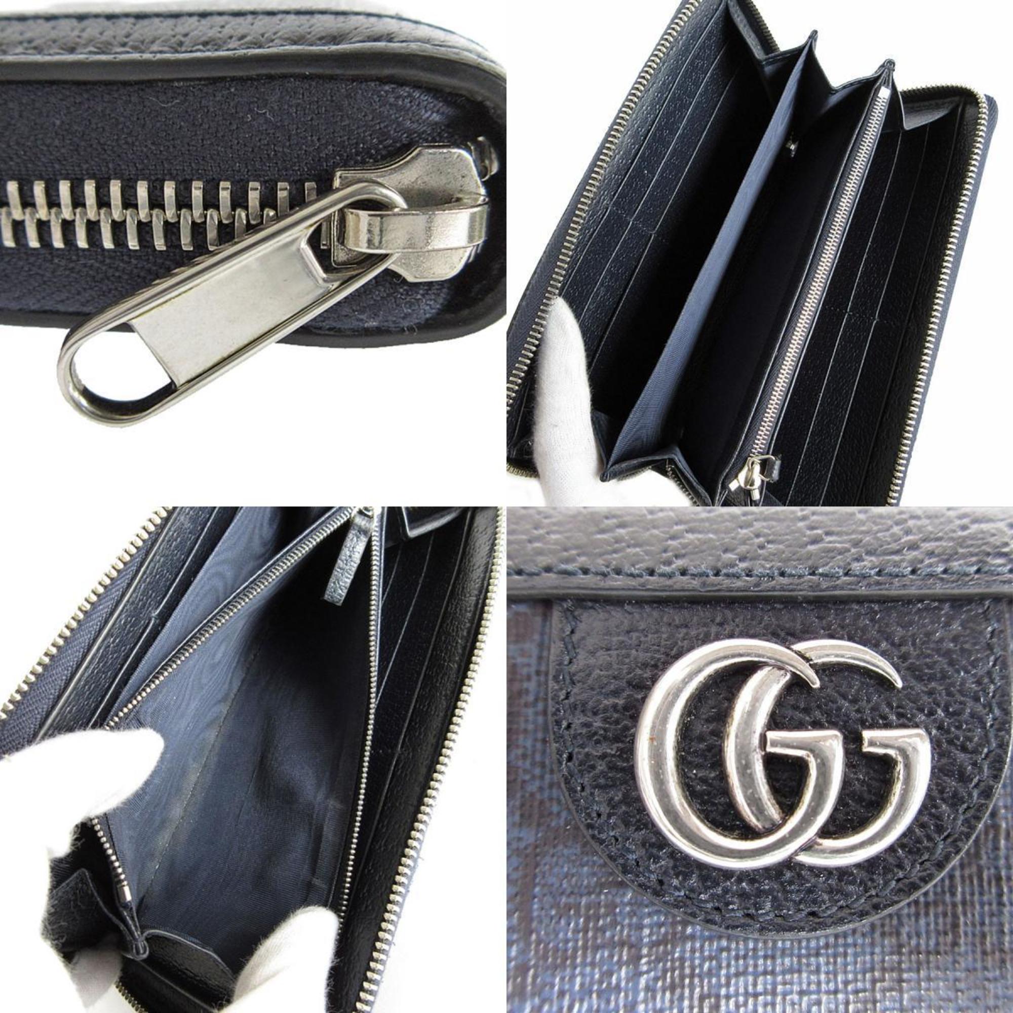 GUCCI Round Long Wallet GG Marmont Supreme Canvas Navy Silver Men's Women's 406844 s0151g