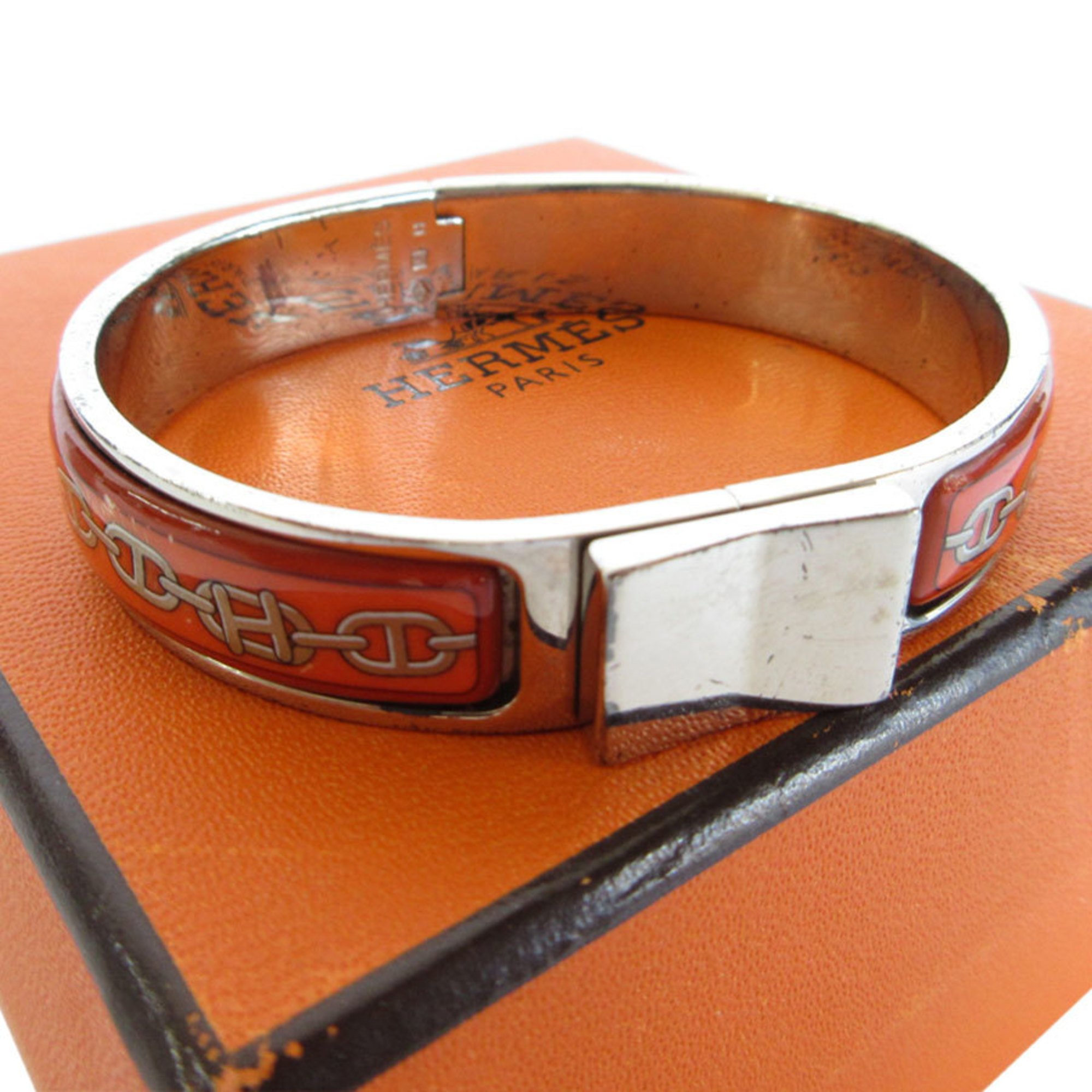 Hermes HERMES bangle bracelet click clack metal enamel silver orange ladies s0245i