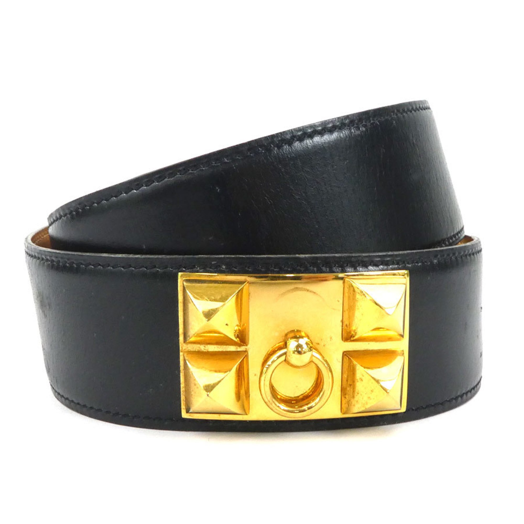 Hermes HERMES Belt Collier de Chien Box Calf Black Gold Women's h30516a