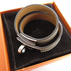 Hermes HERMES Bracelet Kelly Leather Metal Greige Silver Women's s0183j