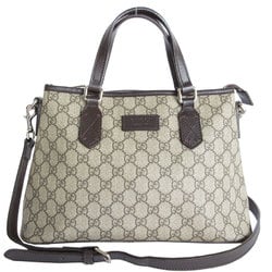 GUCCI Handbag Shoulder Bag GG Supreme Leather Beige Brown Silver Women's 429019 s0199a