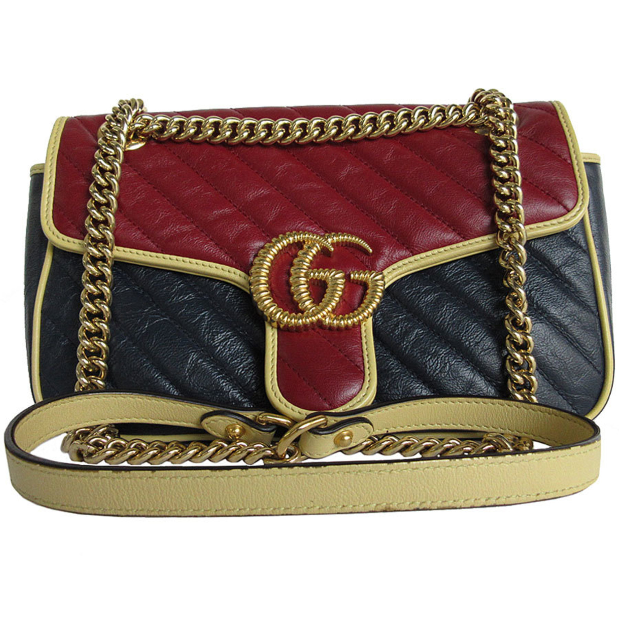 GUCCI Shoulder Bag GG Marmont Leather Metal Burgundy Navy Gold Women's 443497 s0033g