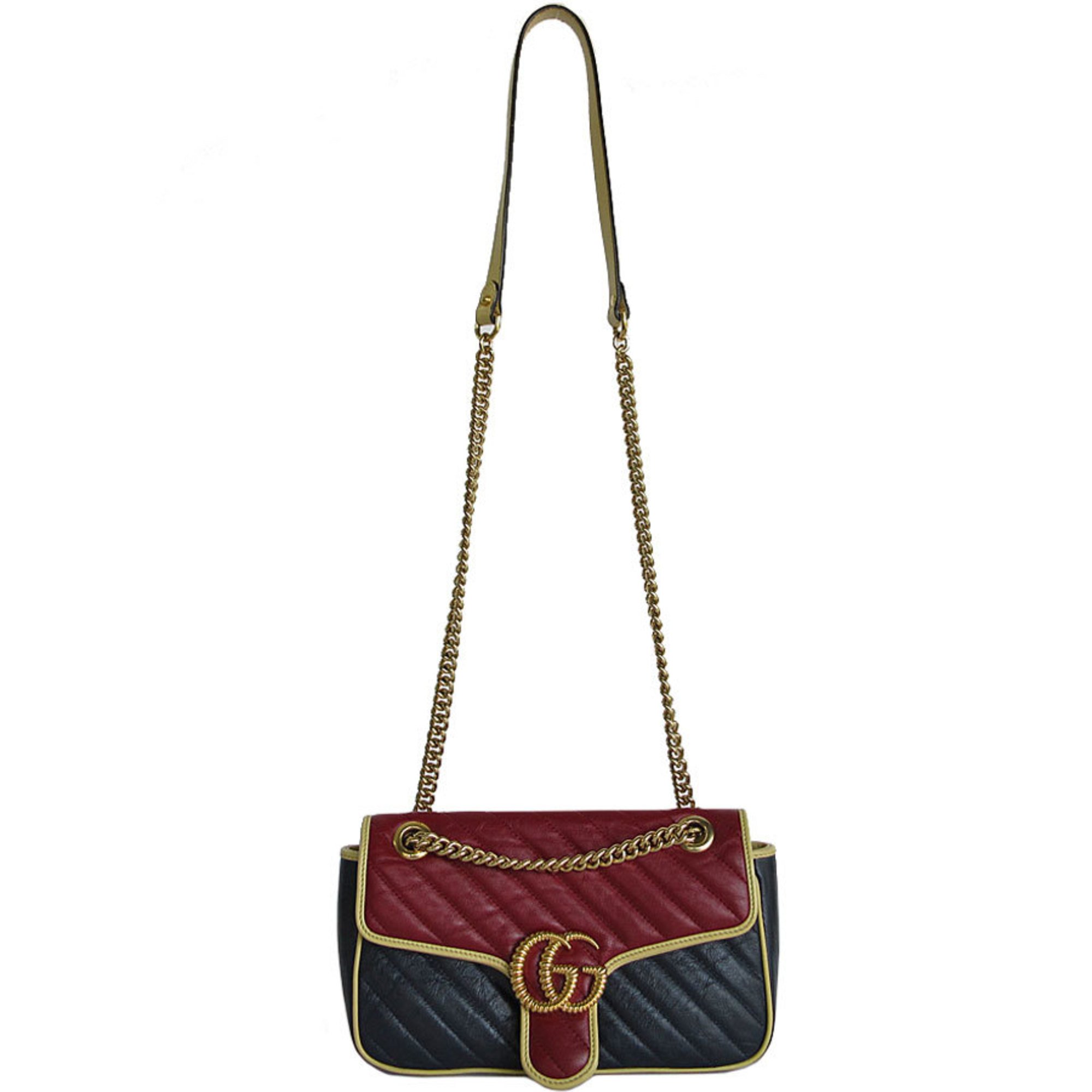 GUCCI Shoulder Bag GG Marmont Leather Metal Burgundy Navy Gold Women's 443497 s0033g