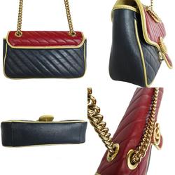 GUCCI Shoulder Bag GG Marmont Leather Metal Burgundy Navy Gold Women's 443497 s0033g