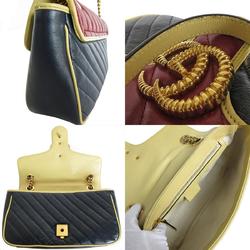 GUCCI Shoulder Bag GG Marmont Leather Metal Burgundy Navy Gold Women's 443497 s0033g