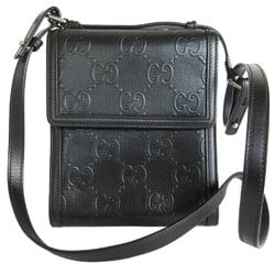 GUCCI Shoulder Bag GG Embossed Leather Black Silver Men's 625782 s0052j