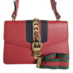 GUCCI Shoulder Bag Sylvie Leather Red Gold Women's 421882 s0176a