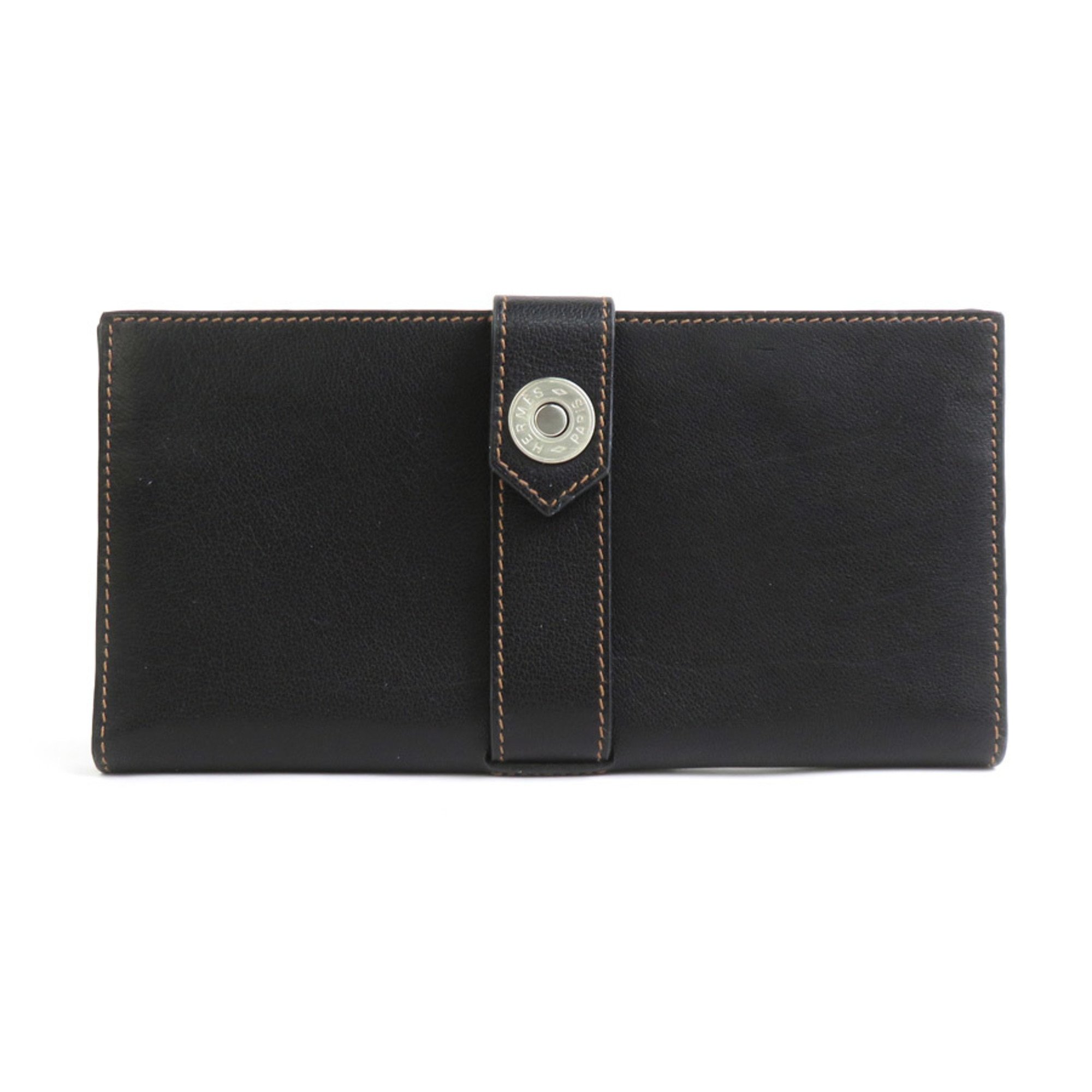 Hermes HERMES billfold leather black silver men's e59183a