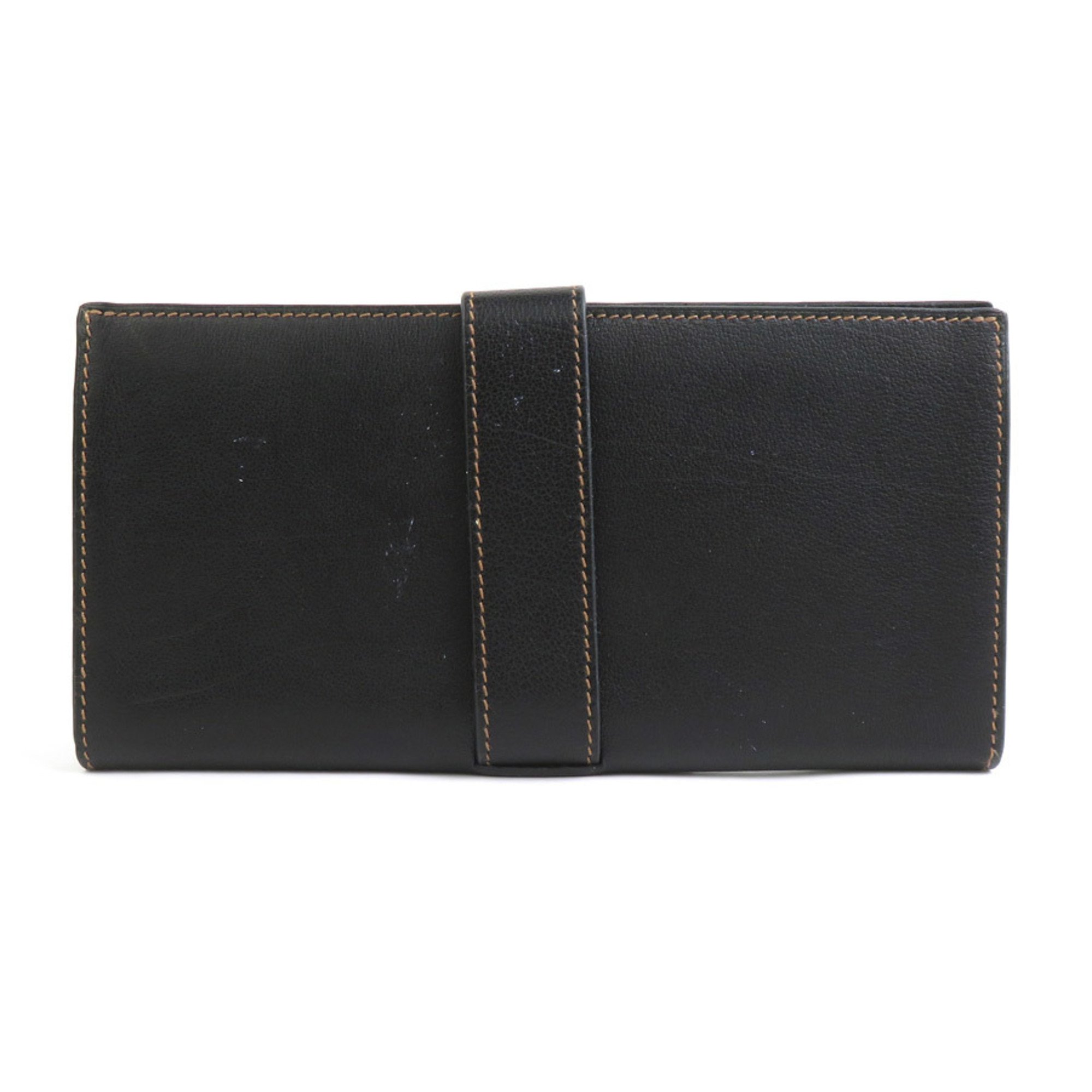 Hermes HERMES billfold leather black silver men's e59183a