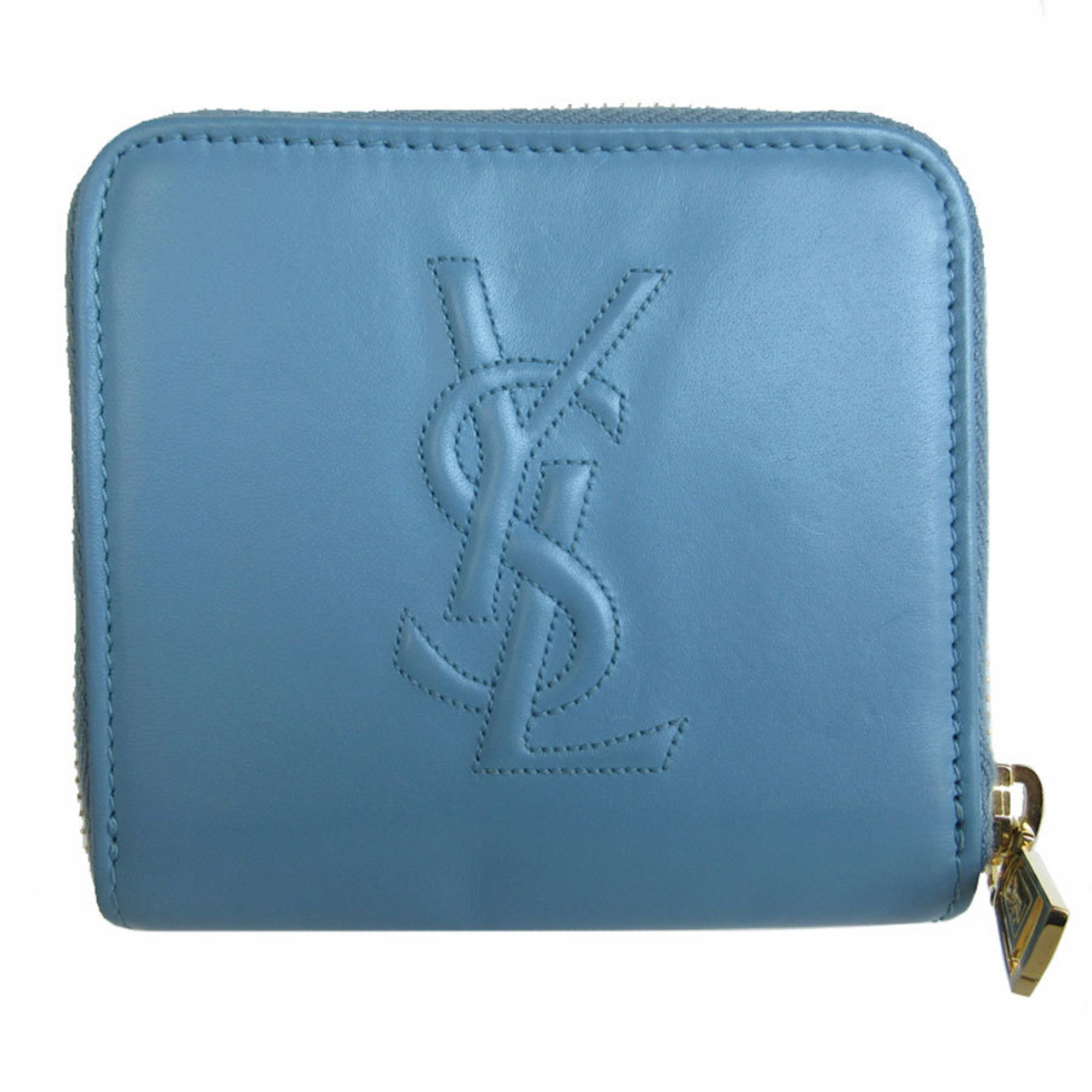 Yves Saint Laurent YVES SAINT LAURENT Bi-fold wallet Leather Blue Gold Women's s0220f