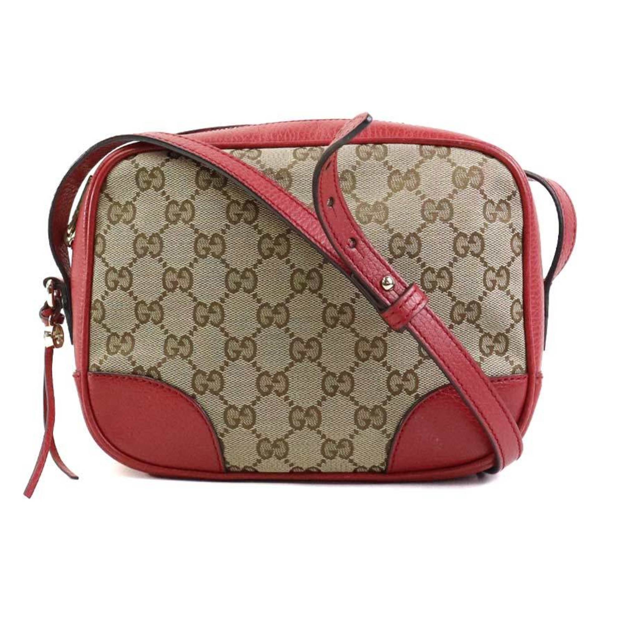 GUCCI Shoulder Bag GG Canvas Leather Beige Brown Red Women's 449413 e59179a