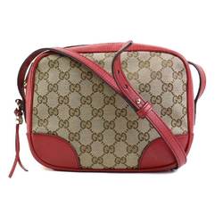 GUCCI Shoulder Bag GG Canvas Leather Beige Brown Red Women's 449413 e59179a