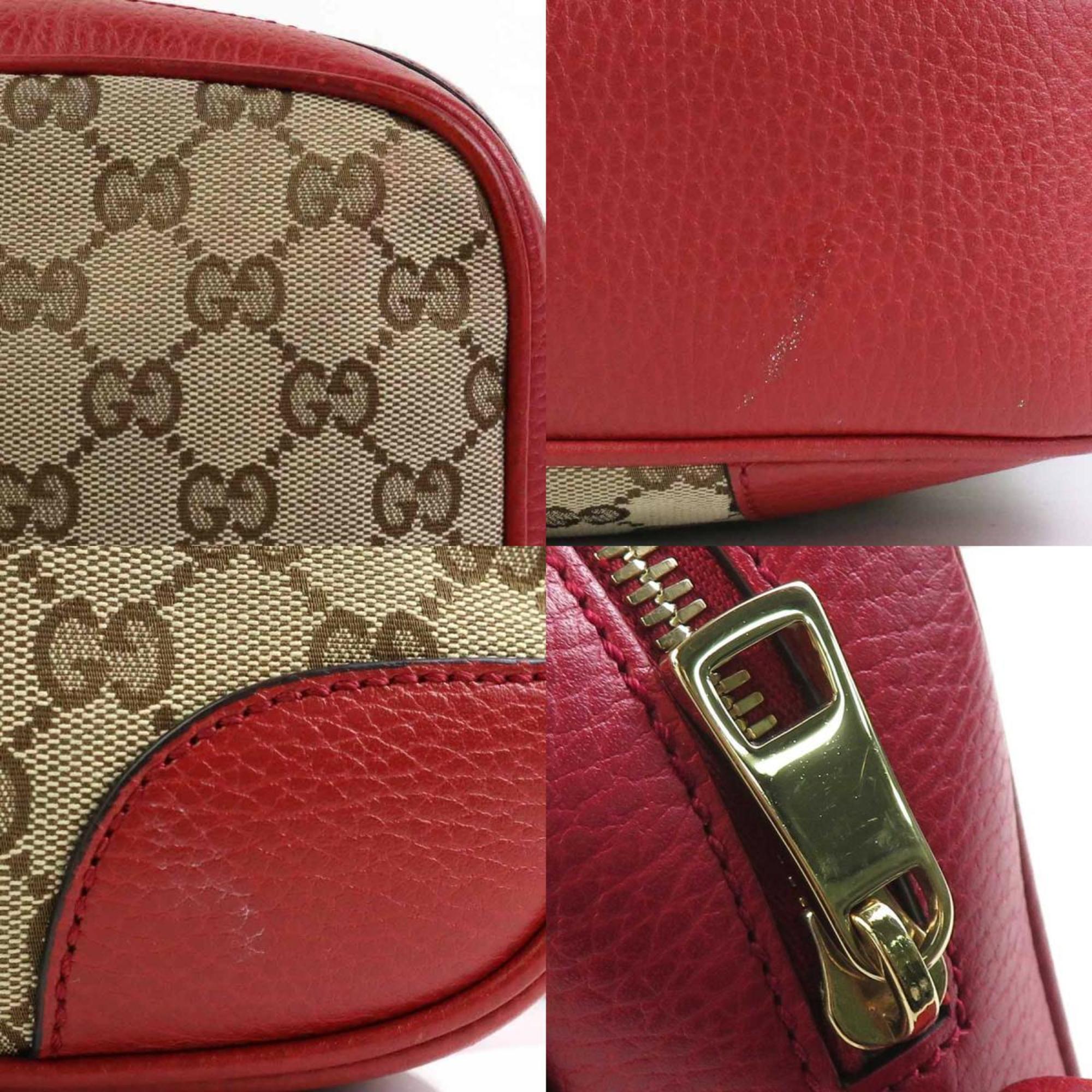 GUCCI Shoulder Bag GG Canvas Leather Beige Brown Red Women's 449413 e59179a