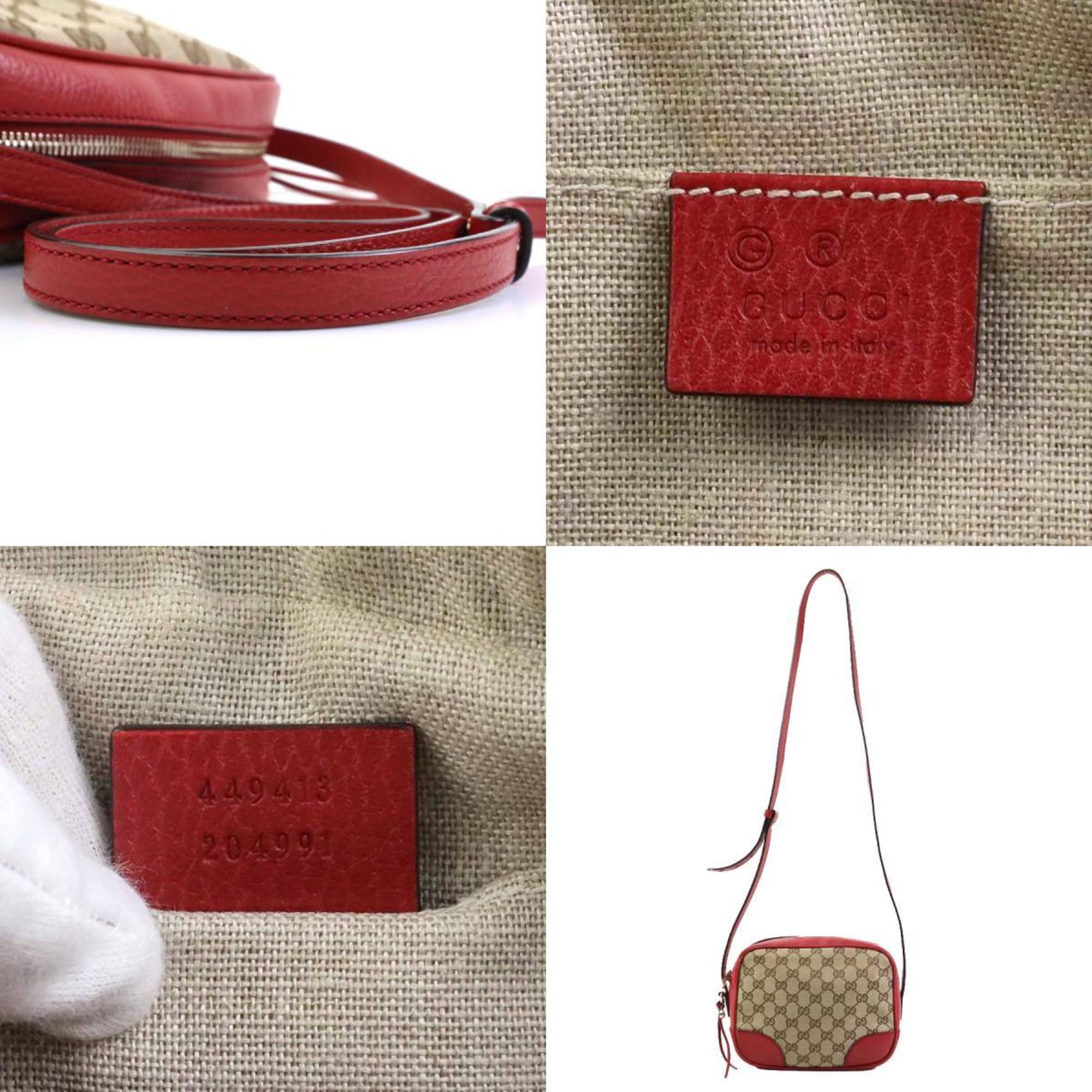 GUCCI Shoulder Bag GG Canvas Leather Beige Brown Red Women's 449413 e59179a