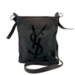 Yves Saint Laurent Shoulder Bag Canvas Leather Black Silver Women's z2363