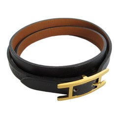 Hermes HERMES bracelet API leather metal black gold ladies s0016m