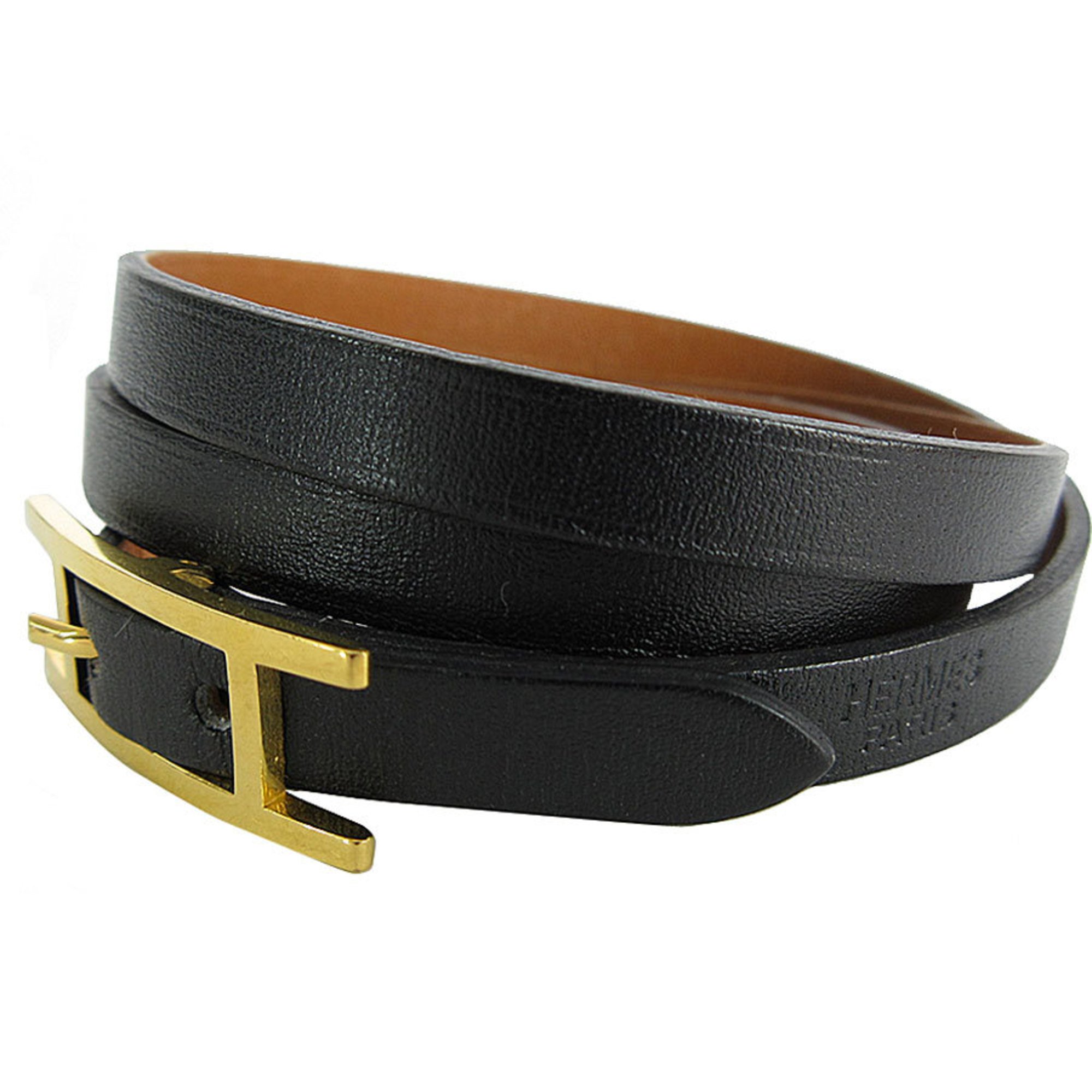 Hermes HERMES bracelet API leather metal black gold ladies s0016m