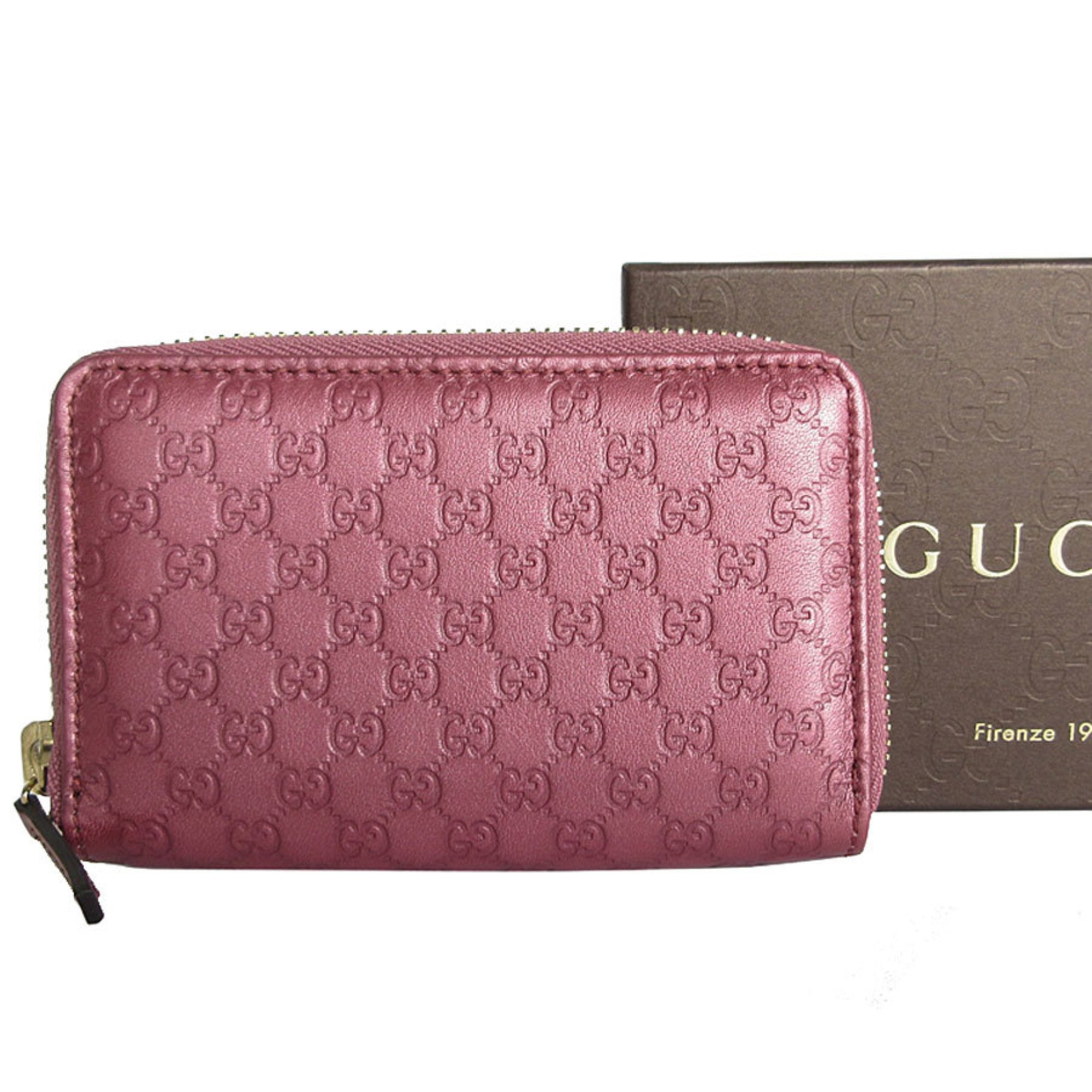 GUCCI Business Card Holder/Card Case Wallet/Coin Micro Guccissima Leather Metallic Pink Women's 255452 s0152f