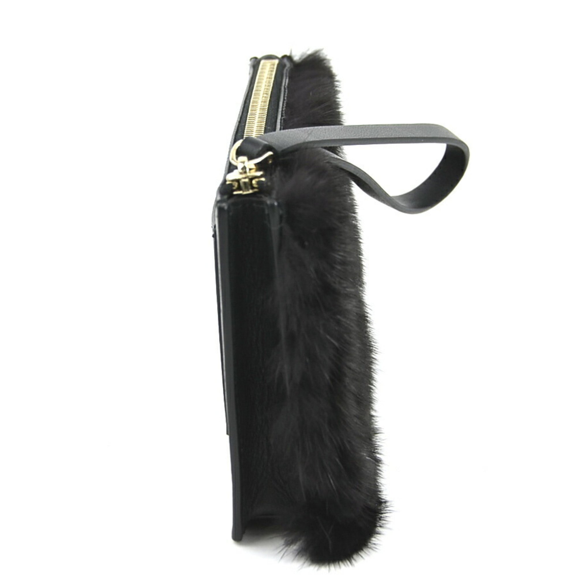 Valentino Garavani Clutch Bag Pouch Fur Leather Black White Women's e59155g