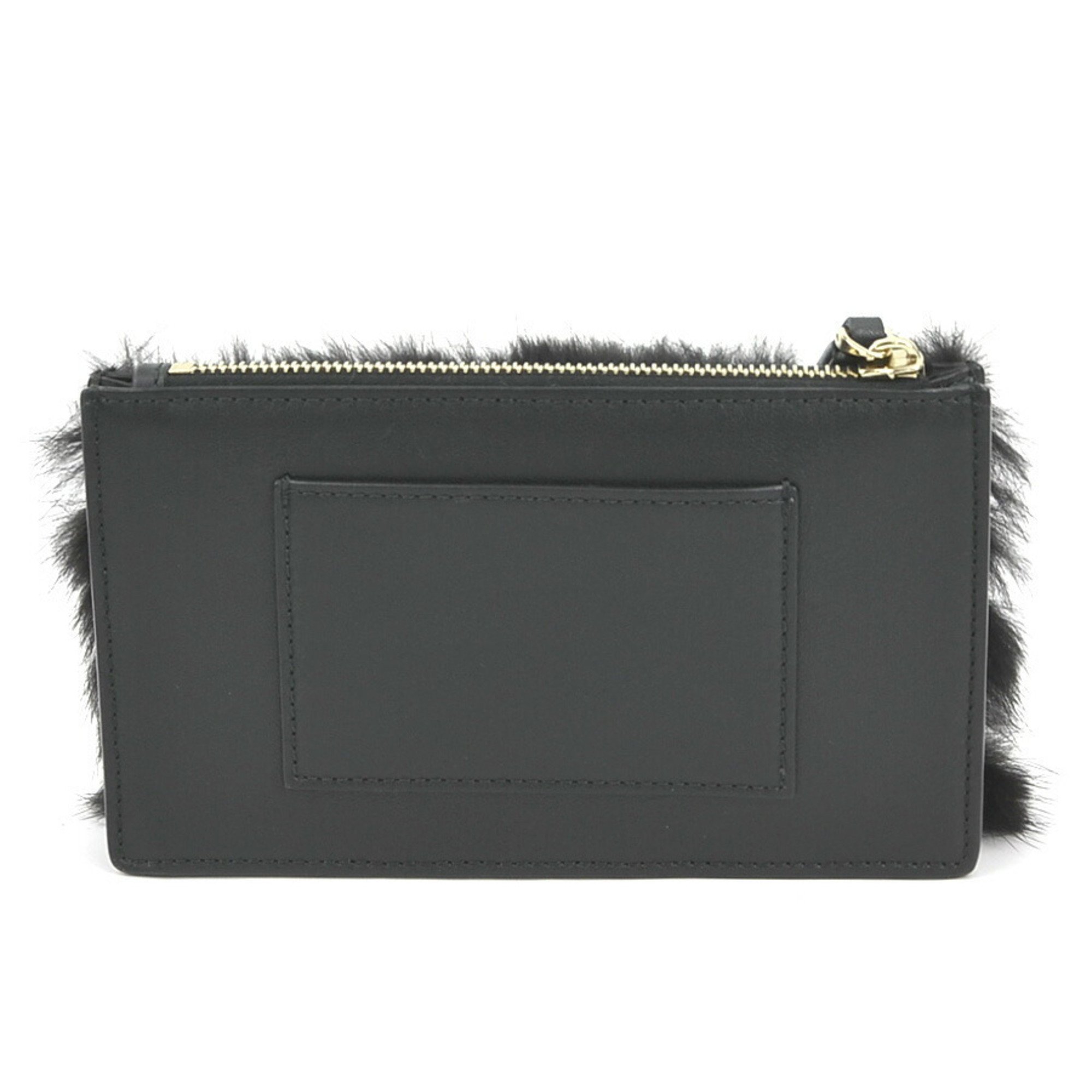 Valentino Garavani Clutch Bag Pouch Fur Leather Black White Women's e59155g