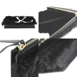 Valentino Garavani Clutch Bag Pouch Fur Leather Black White Women's e59155g